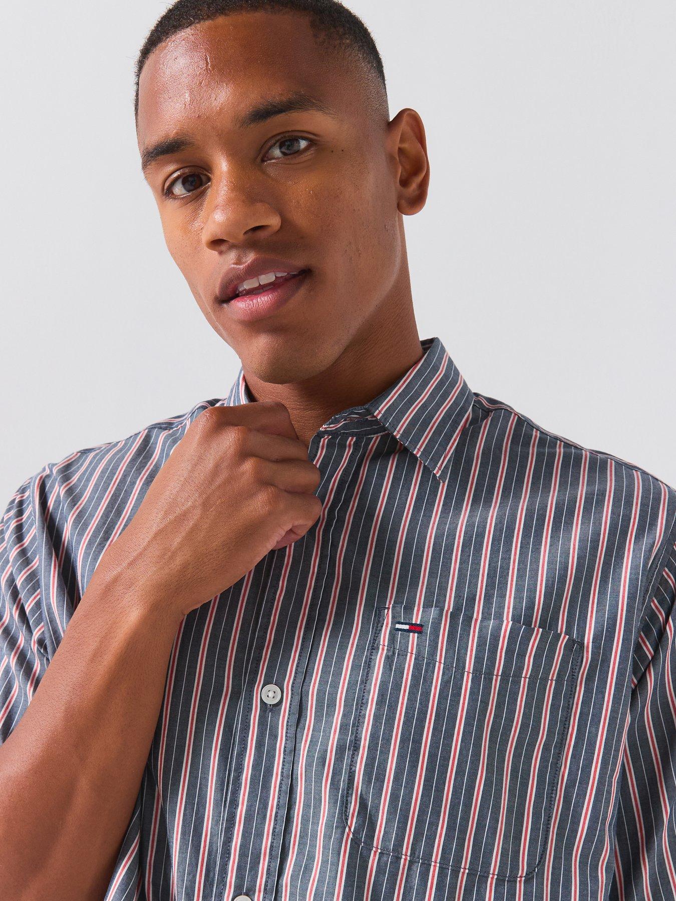 Image 6 of 6 of Tommy Jeans Relaced Poplin Stripe Shortsleeve Shirt - Navy