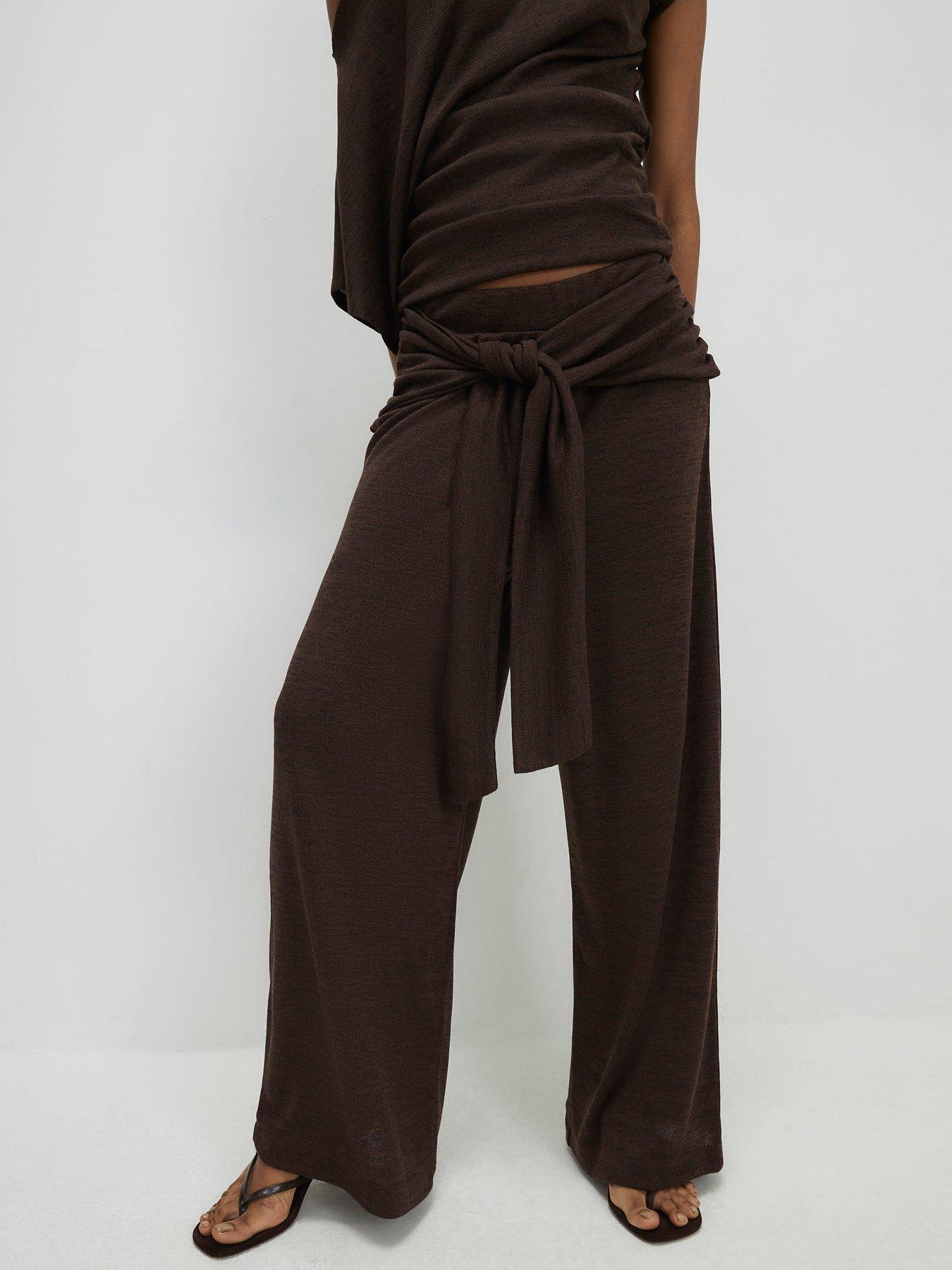 Image 1 of 4 of River Island Tie Waist Trouser - Brown