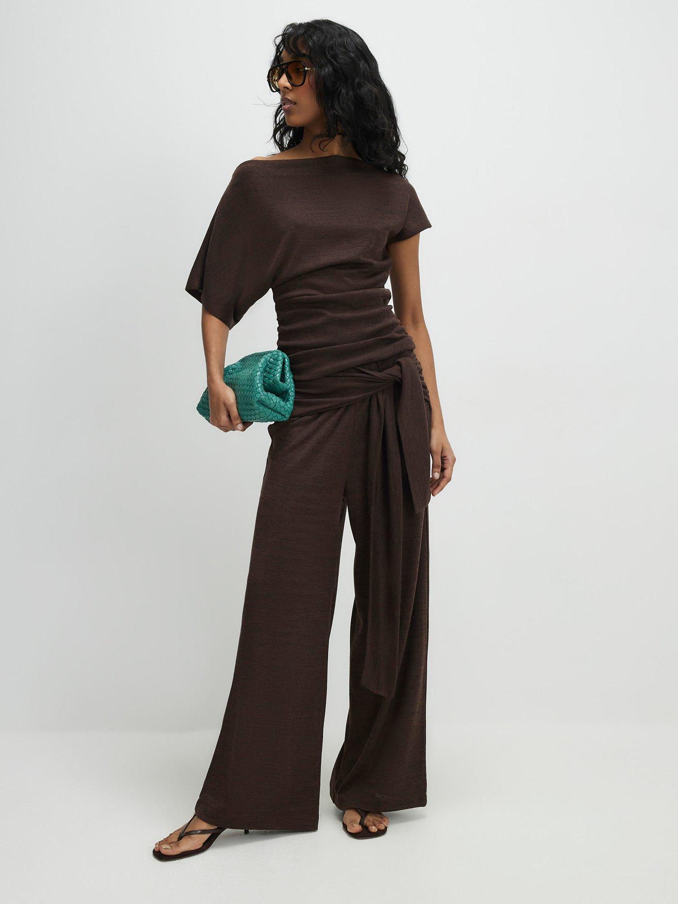 Image 3 of 4 of River Island Tie Waist Trouser - Brown