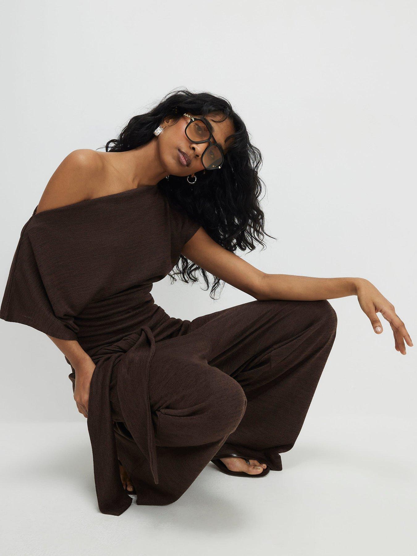 Image 4 of 4 of River Island Tie Waist Trouser - Brown