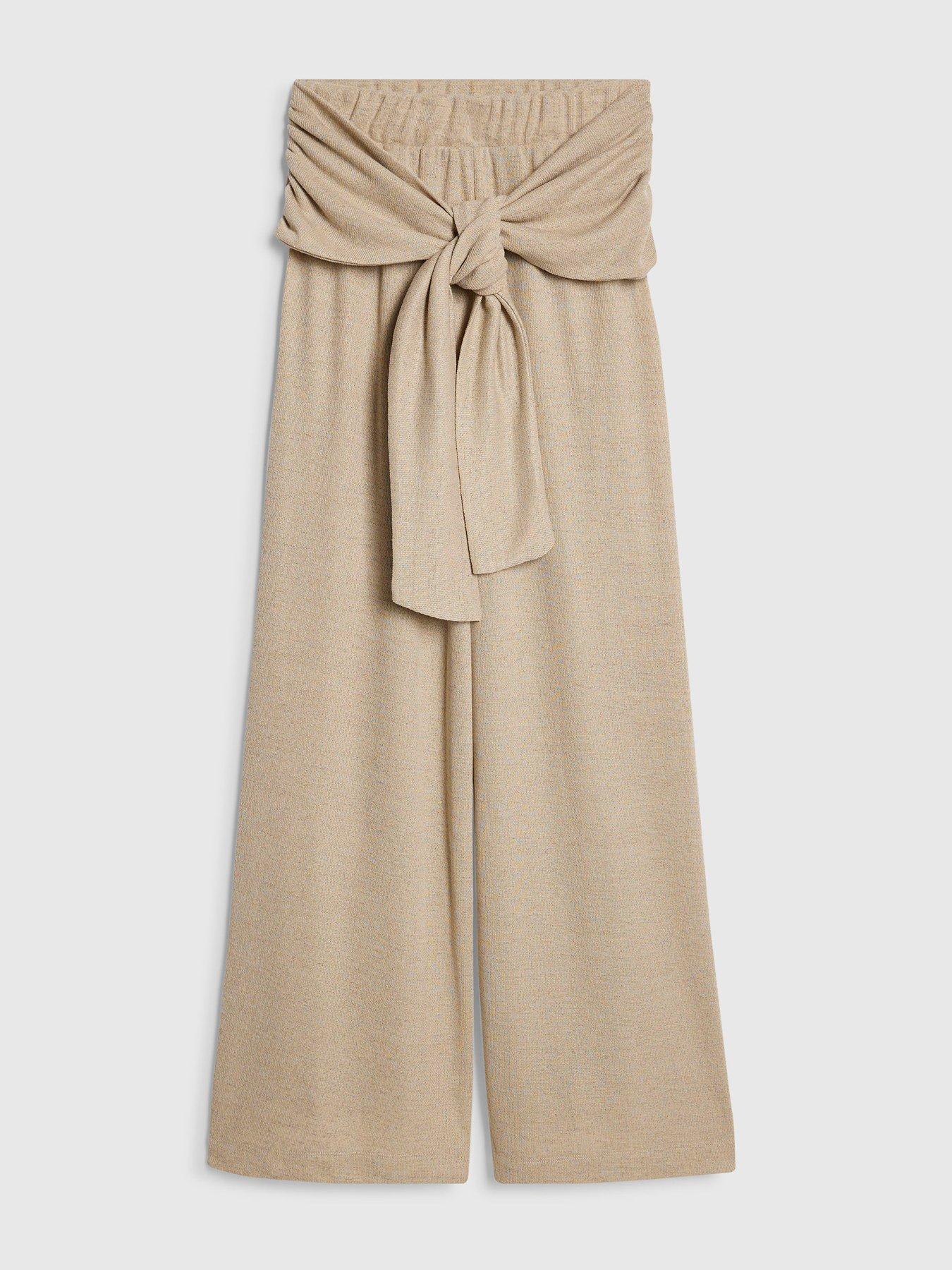 Image 5 of 6 of River Island Tie Waist Trouser - Beige