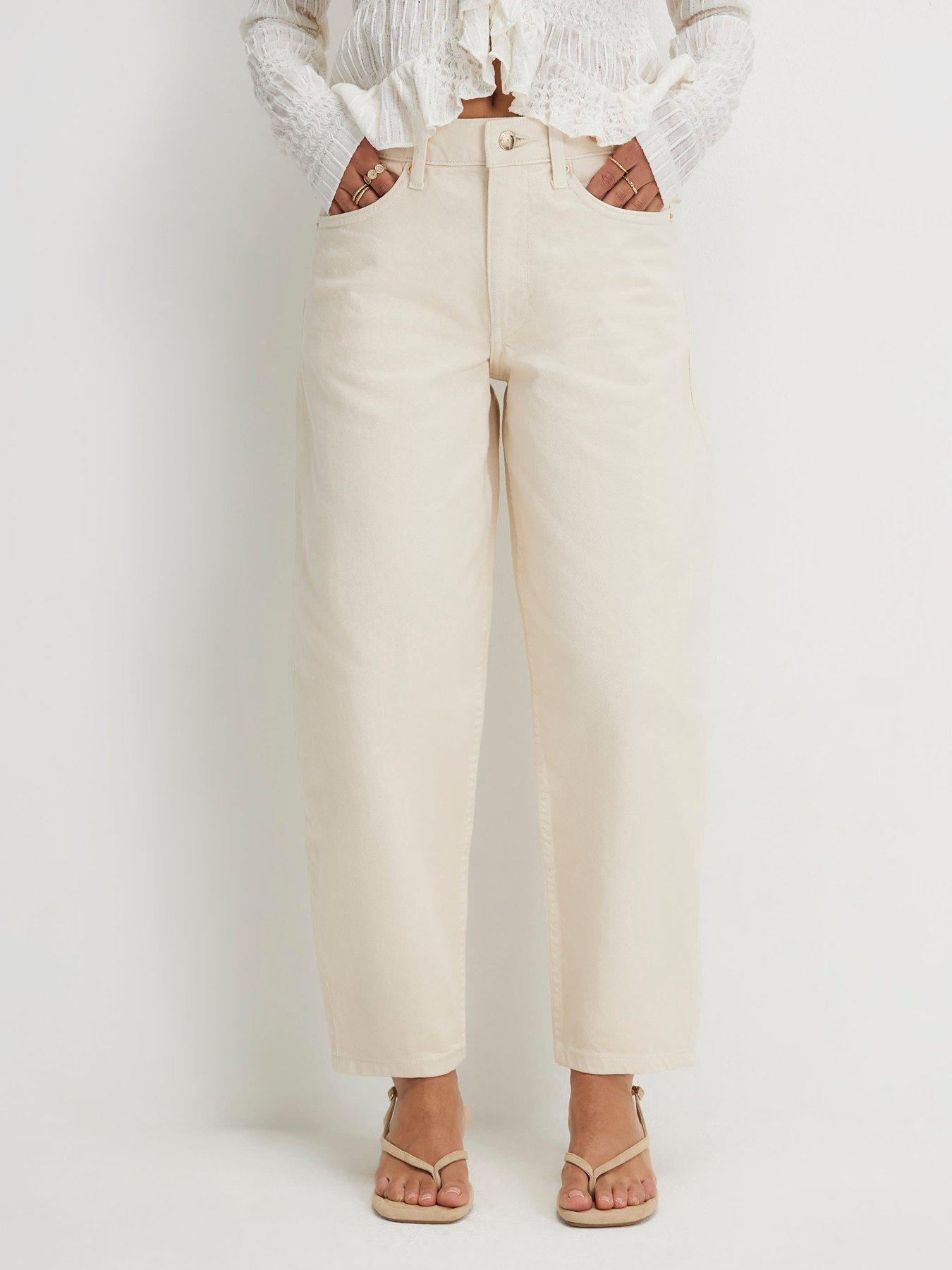 River Island Petite Barrel Leg Jeans - Cream