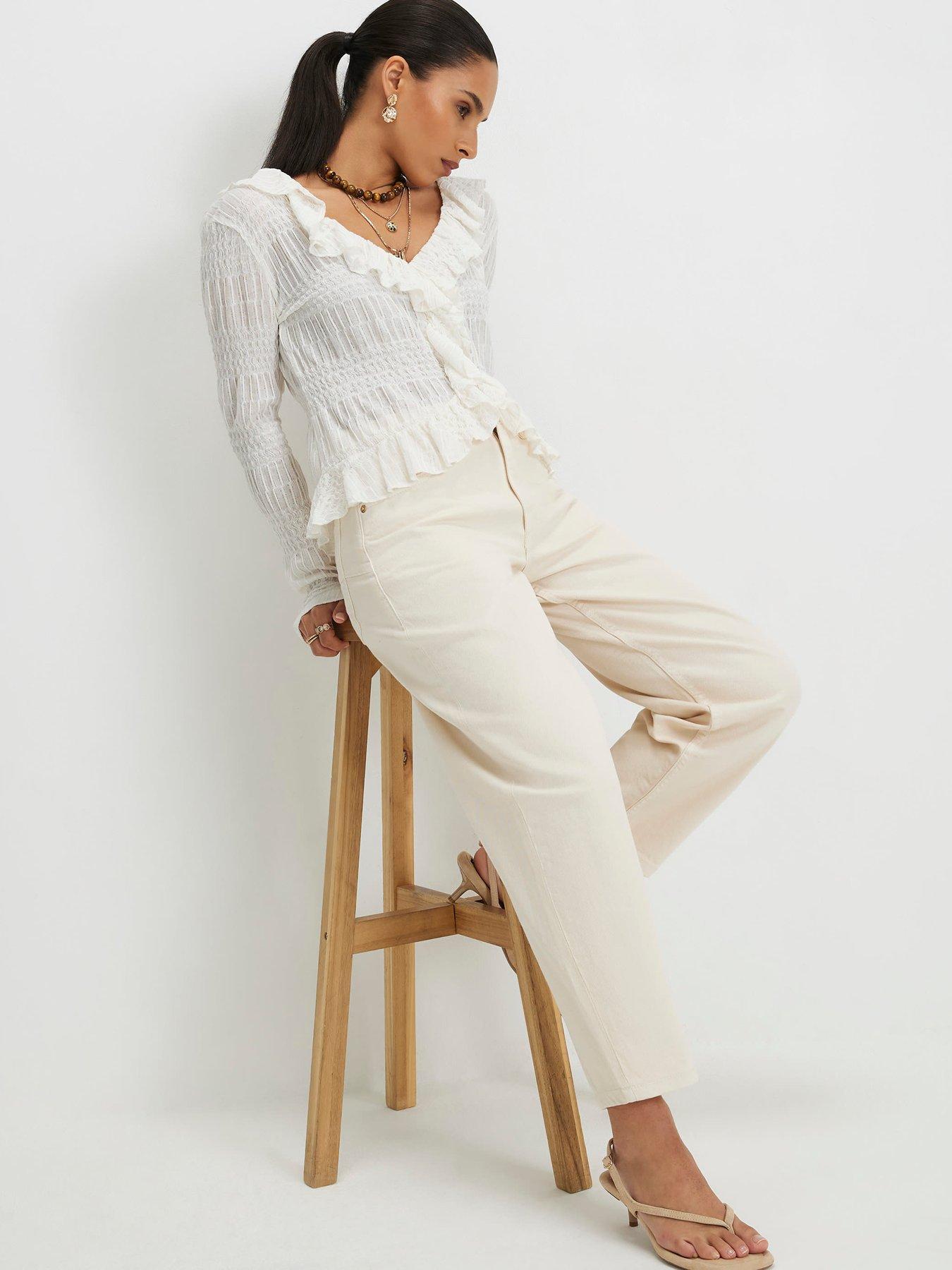 Image 4 of 6 of River Island Petite Barrel Leg Jeans - Cream