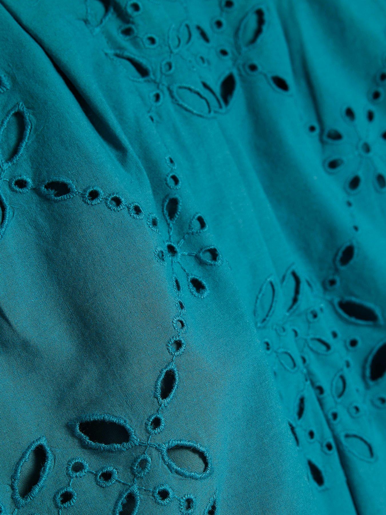 Image 6 of 6 of River Island Blue Poplin Cutwork Shorts Co-ord