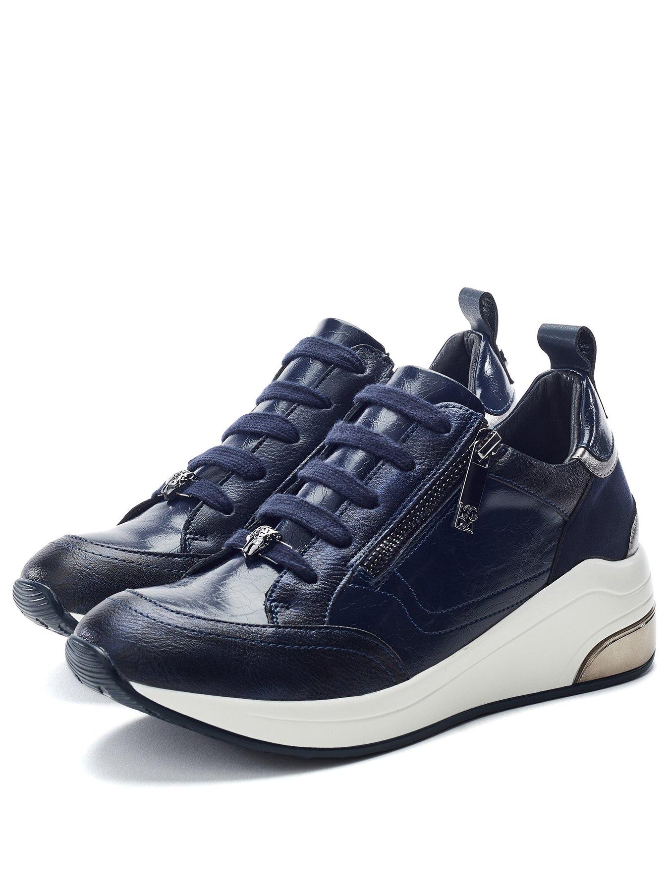 Image 2 of 4 of Moda In Pelle Corali Navy Porvair Side Zip Wedge Trainer With Metallic Panels