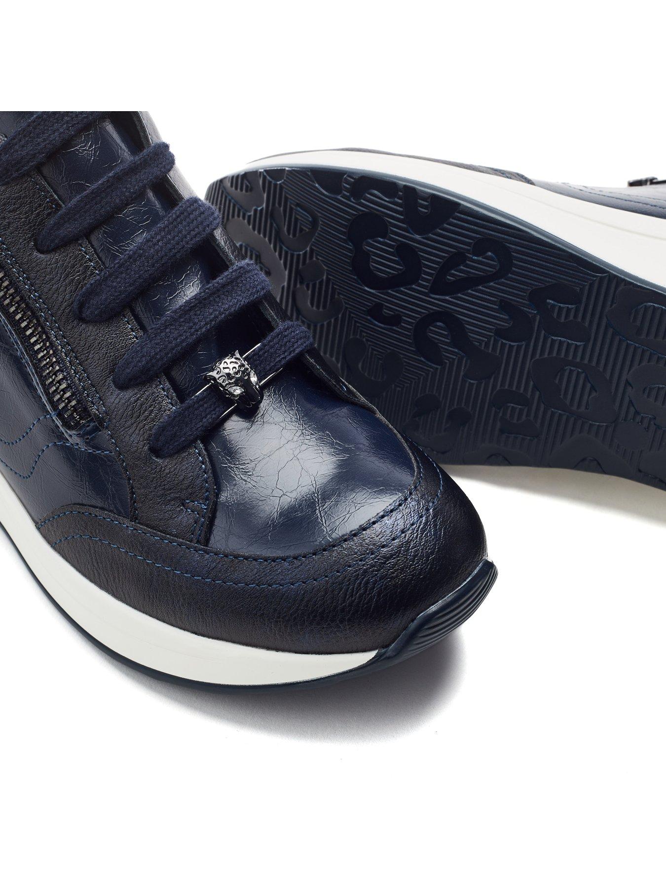 Image 4 of 4 of Moda In Pelle Corali Navy Porvair Side Zip Wedge Trainer With Metallic Panels