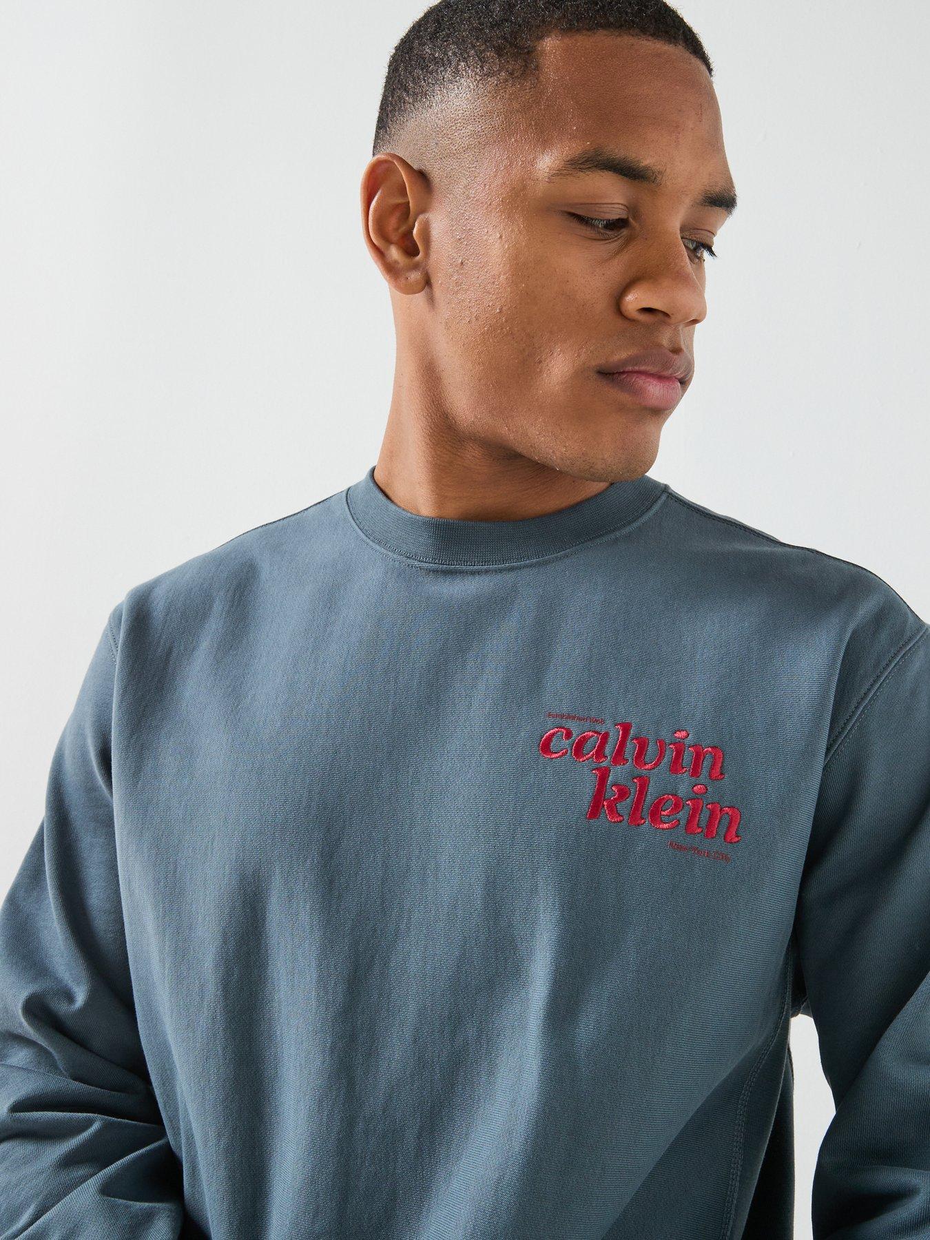 Image 4 of 6 of Calvin Klein Jeans Premium Terry Crew Sweatshirt - Dark Green