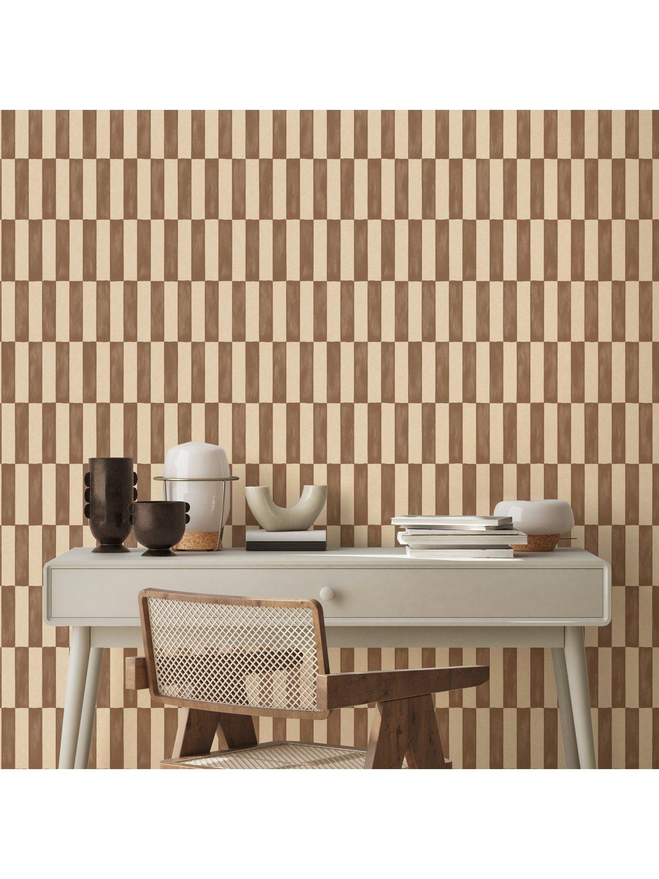 Image 2 of 3 of The Very Collection Rectangle Checker- Tanzine Brown Wallpaper