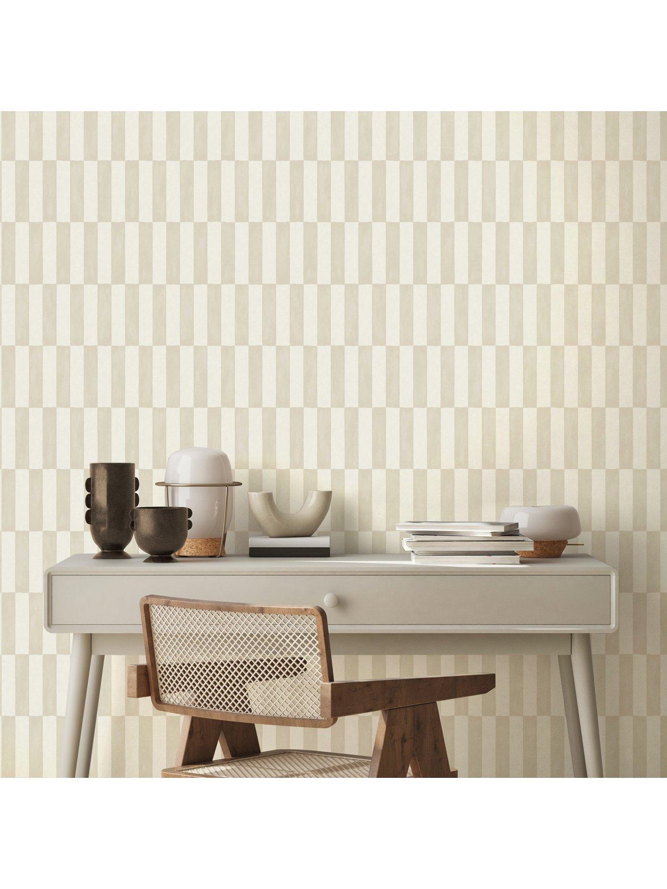 Image 2 of 3 of The Very Collection Rectangle Checker- Natural Wallpaper