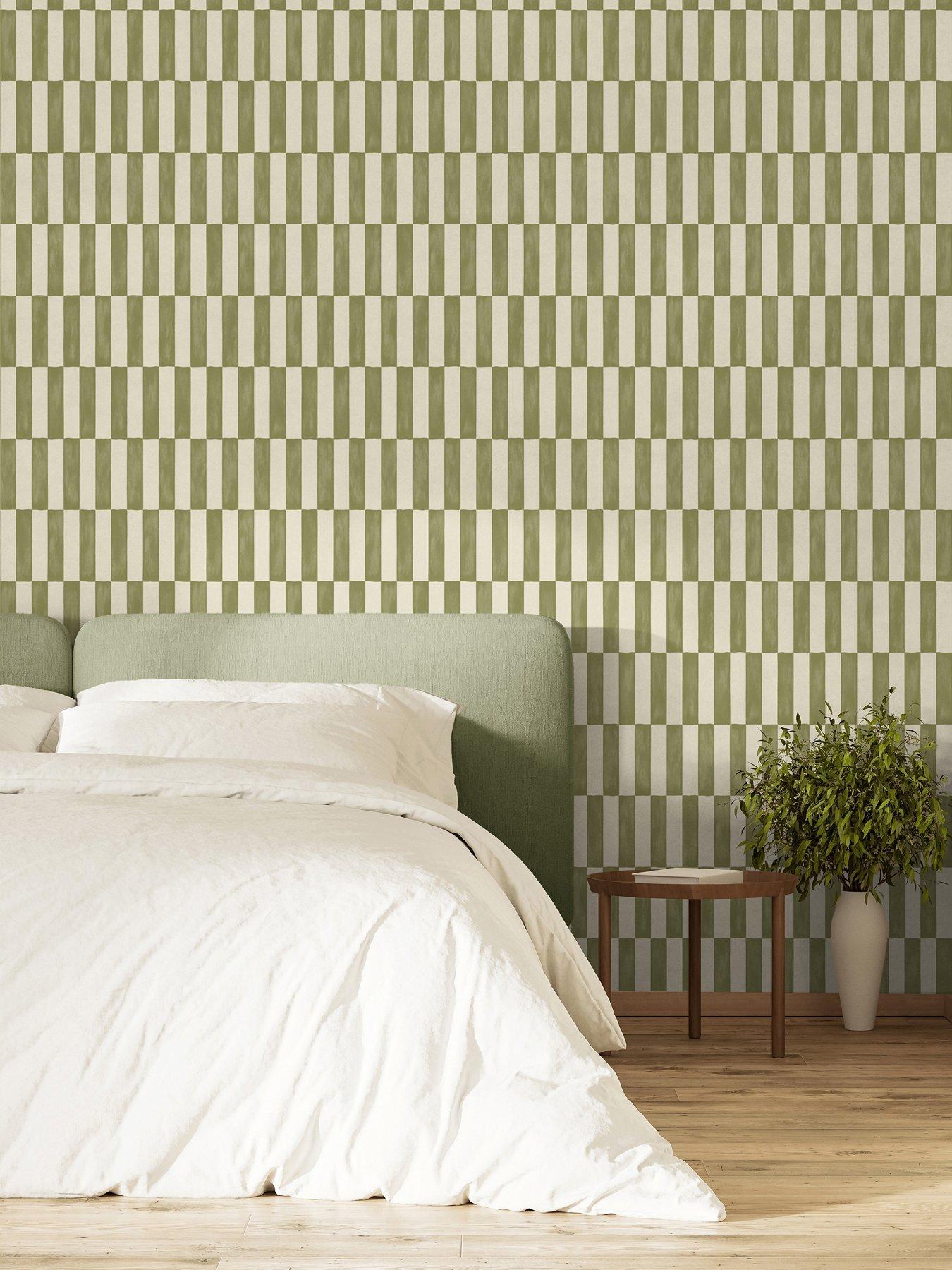 The Very Collection Rectangle Checker- Olive Wallpaper