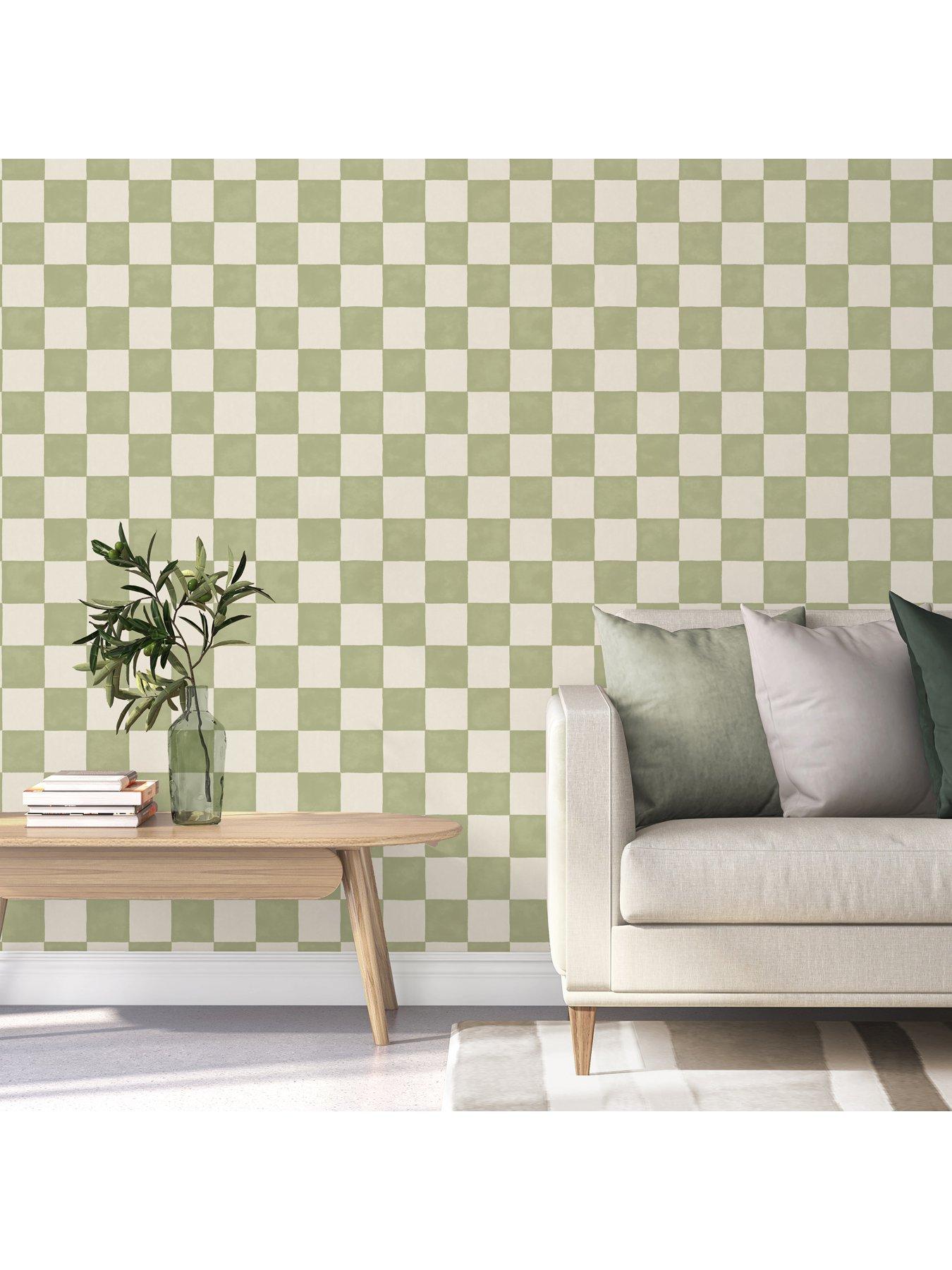 Image 2 of 3 of The Very Collection Checker Square- Pear Green Wallpaper