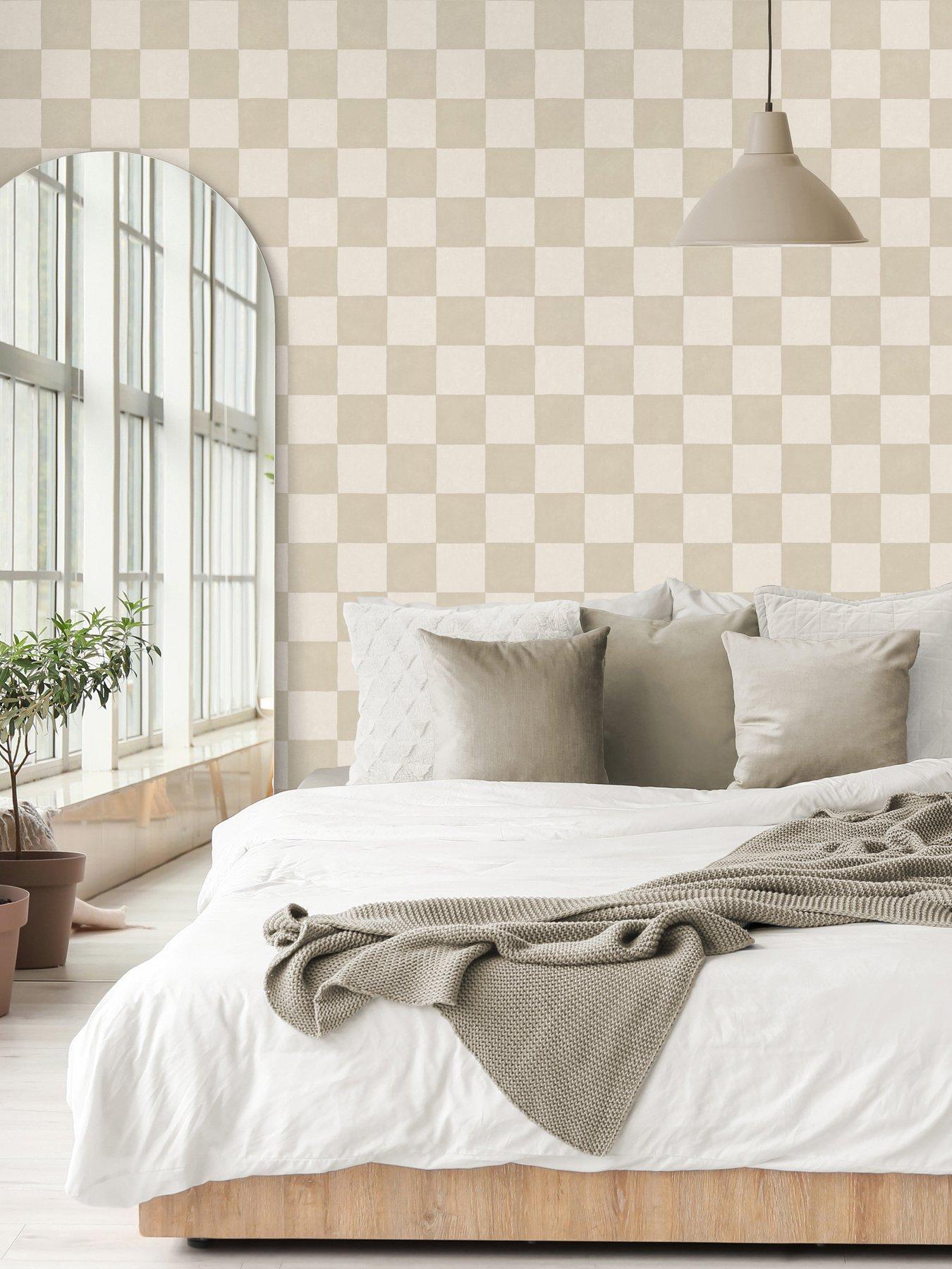 front image of the-very-collection-checker-square--natural-wallpaper