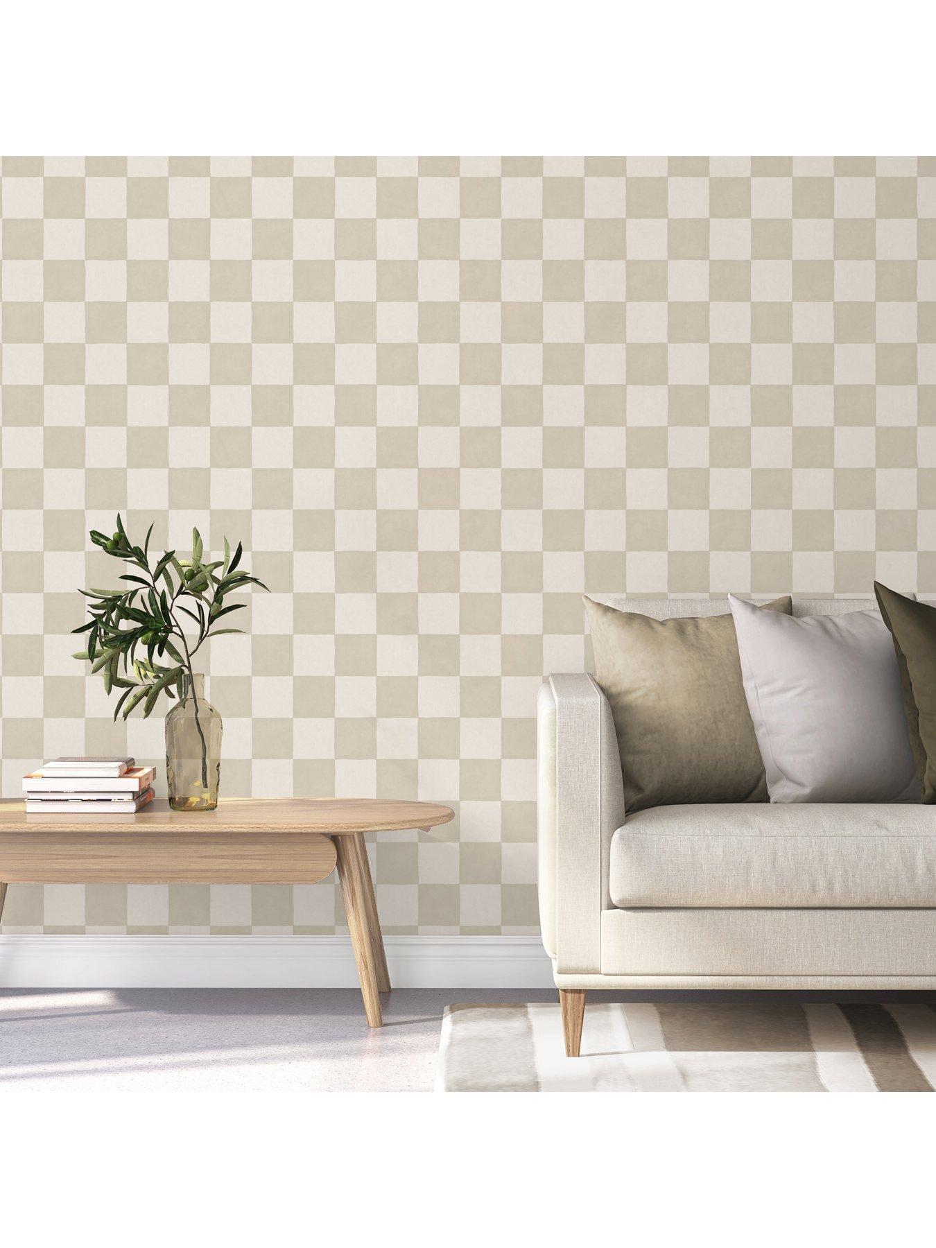  image of the-very-collection-checker-square--natural-wallpaper