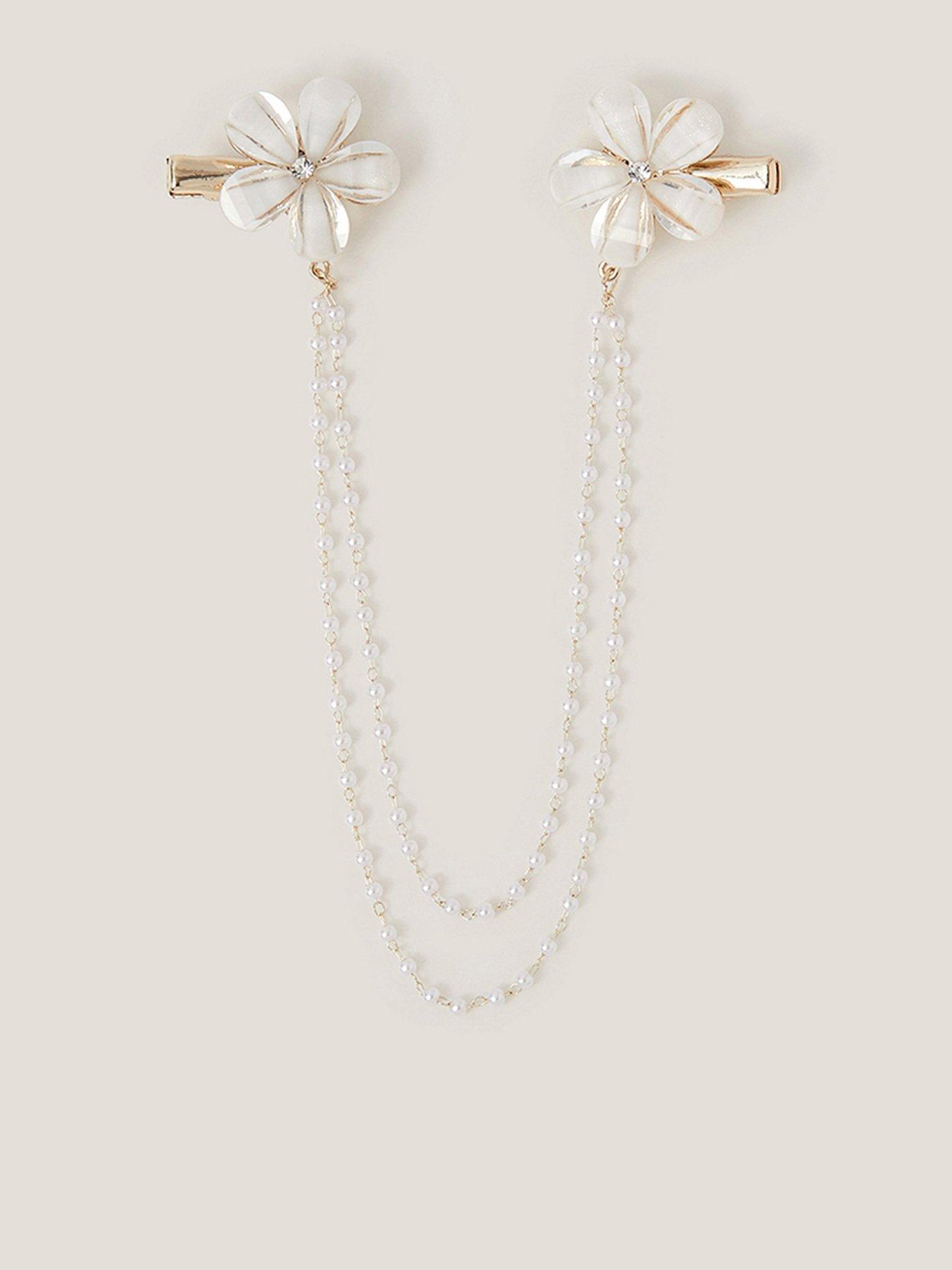 Monsoon Girls Bridesmaid Double Flower Clips - Light Cream