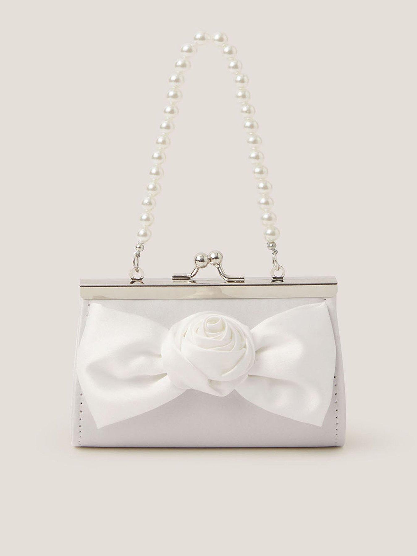 Monsoon Girls Mini Bridesmaid Rose Bow Bag - Light Cream