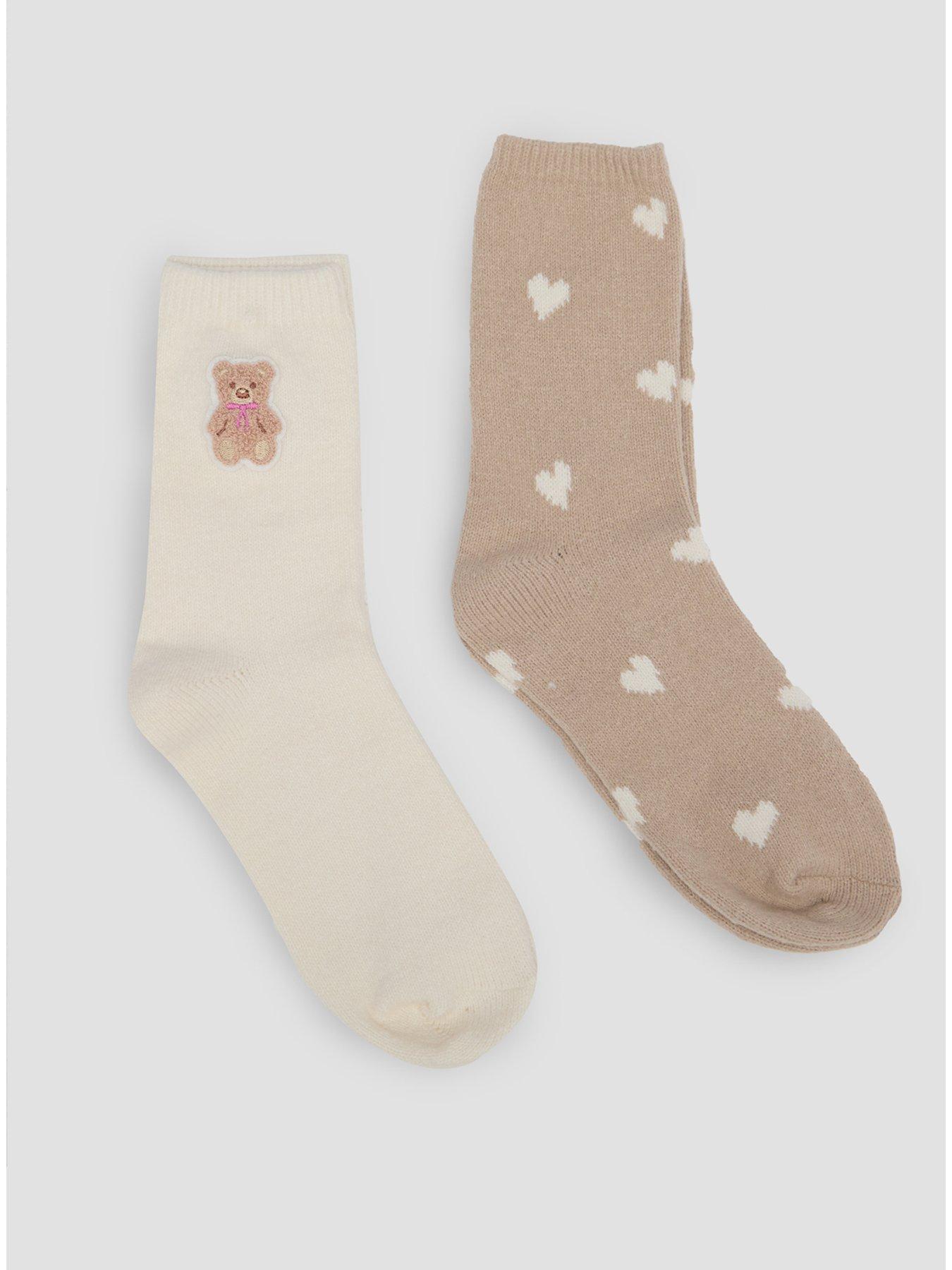 Boux Avenue Teddy Bear 2pk Cosy Sock - Neutral Mix