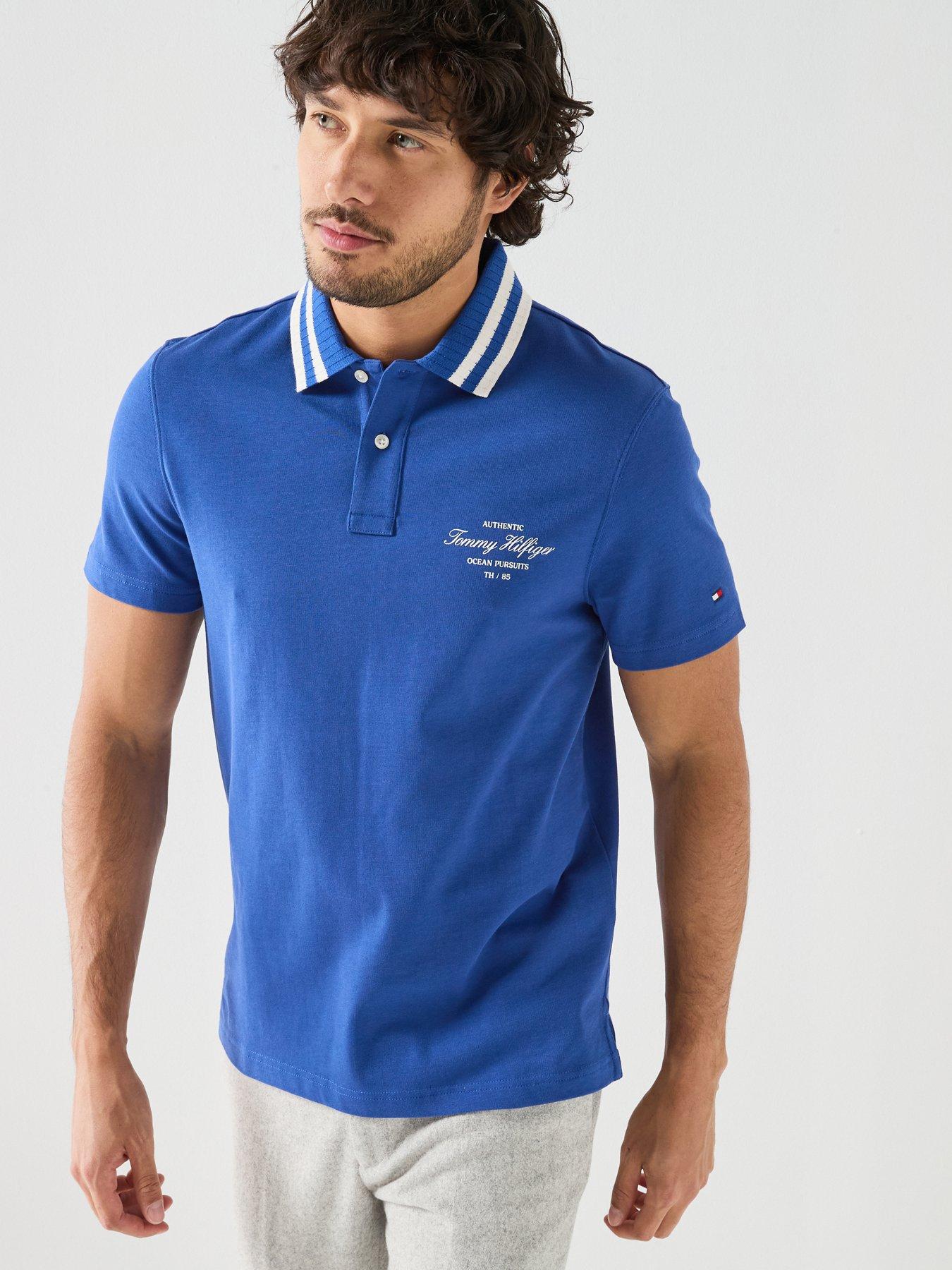 Tommy Hilfiger Left Chest Logo Tipped Polo Shirt - Blue
