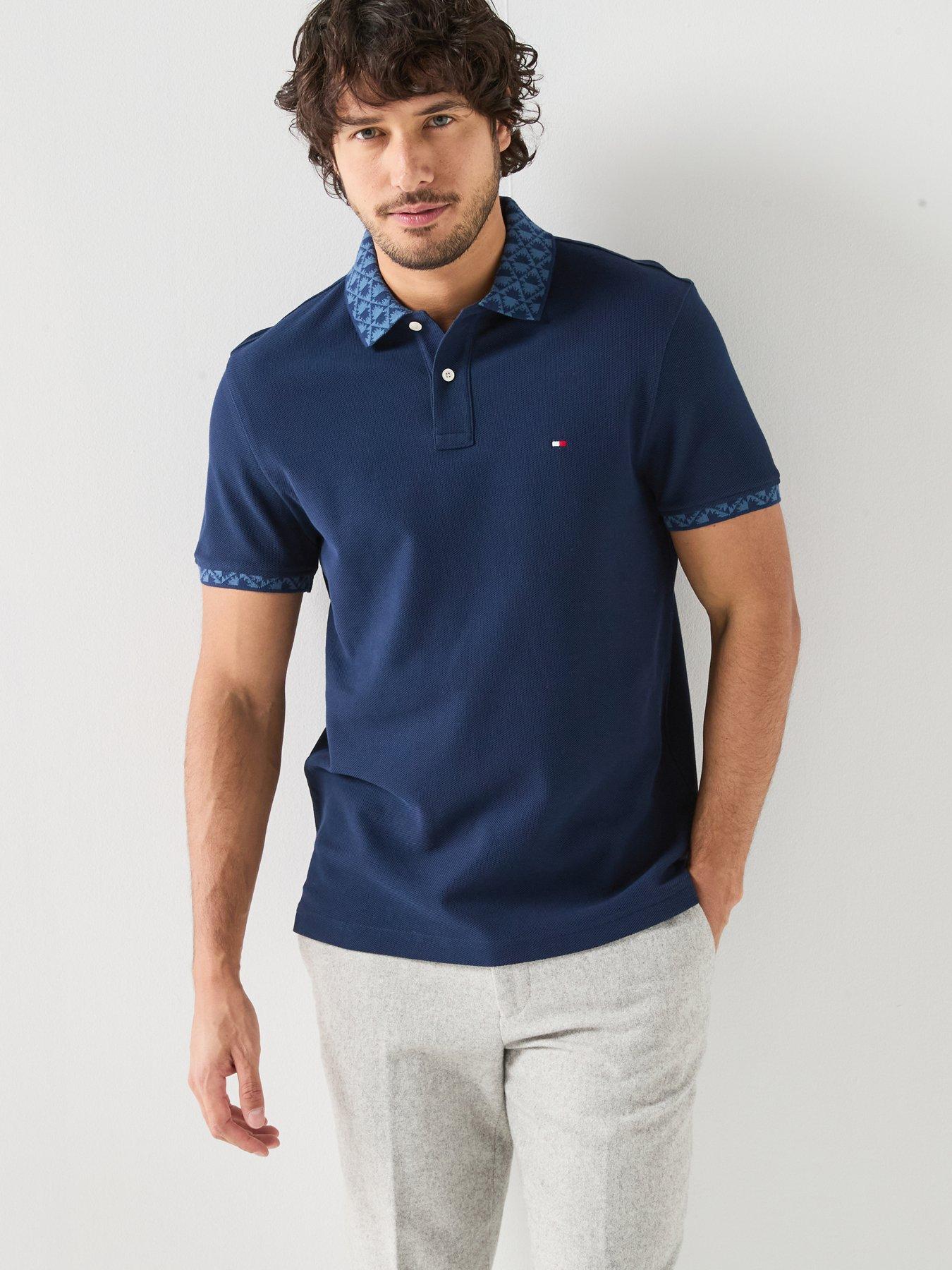 Tommy Hilfiger Jacquard Collar Polo Shirt - Navy
