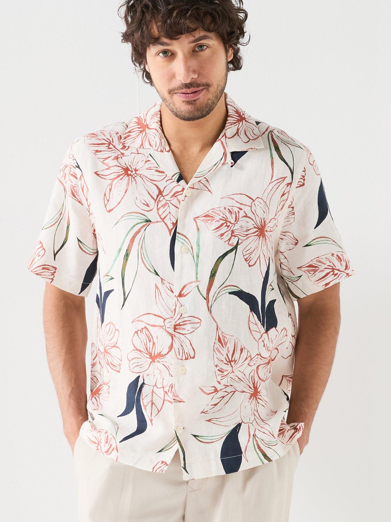 Tommy Hilfiger Linen Printed Short Sleeve Resort Shirt - White