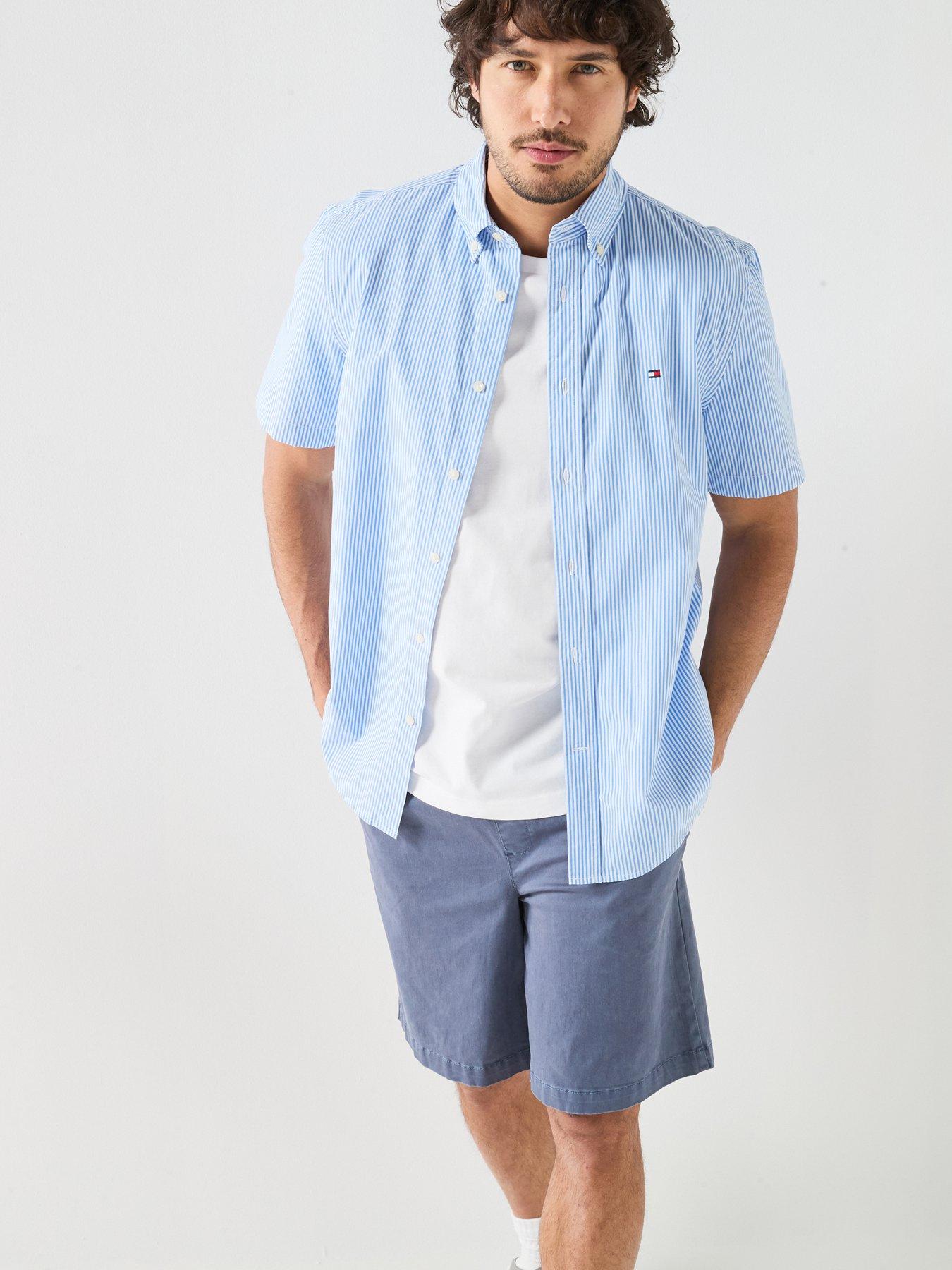 Tommy Hilfiger Tommy Hilfiger Striped Poplin Short Sleeve Shirt - Blue