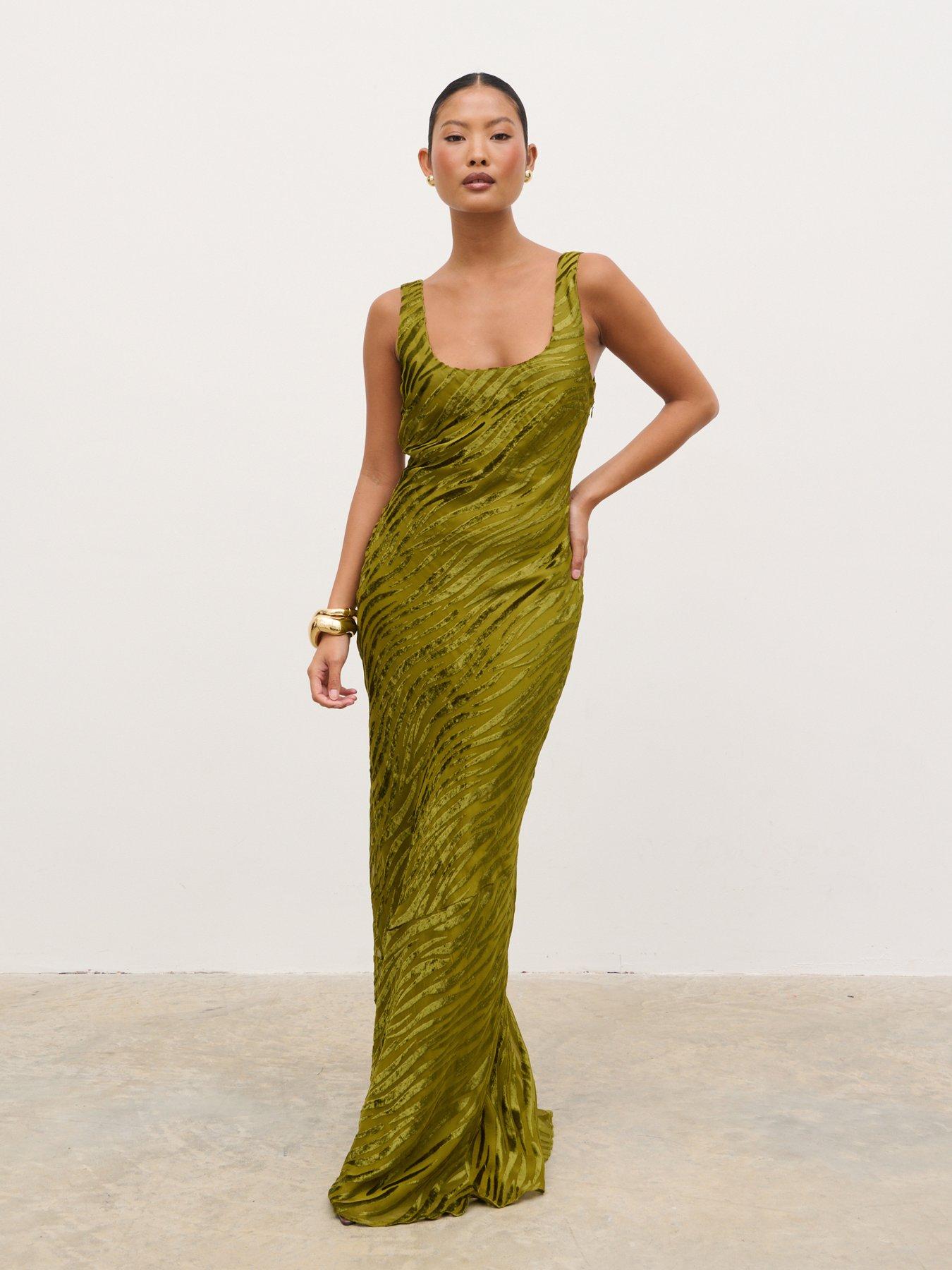 Pretty Lavish Kendall Scoop Devore Maxi Dress - Tarragon