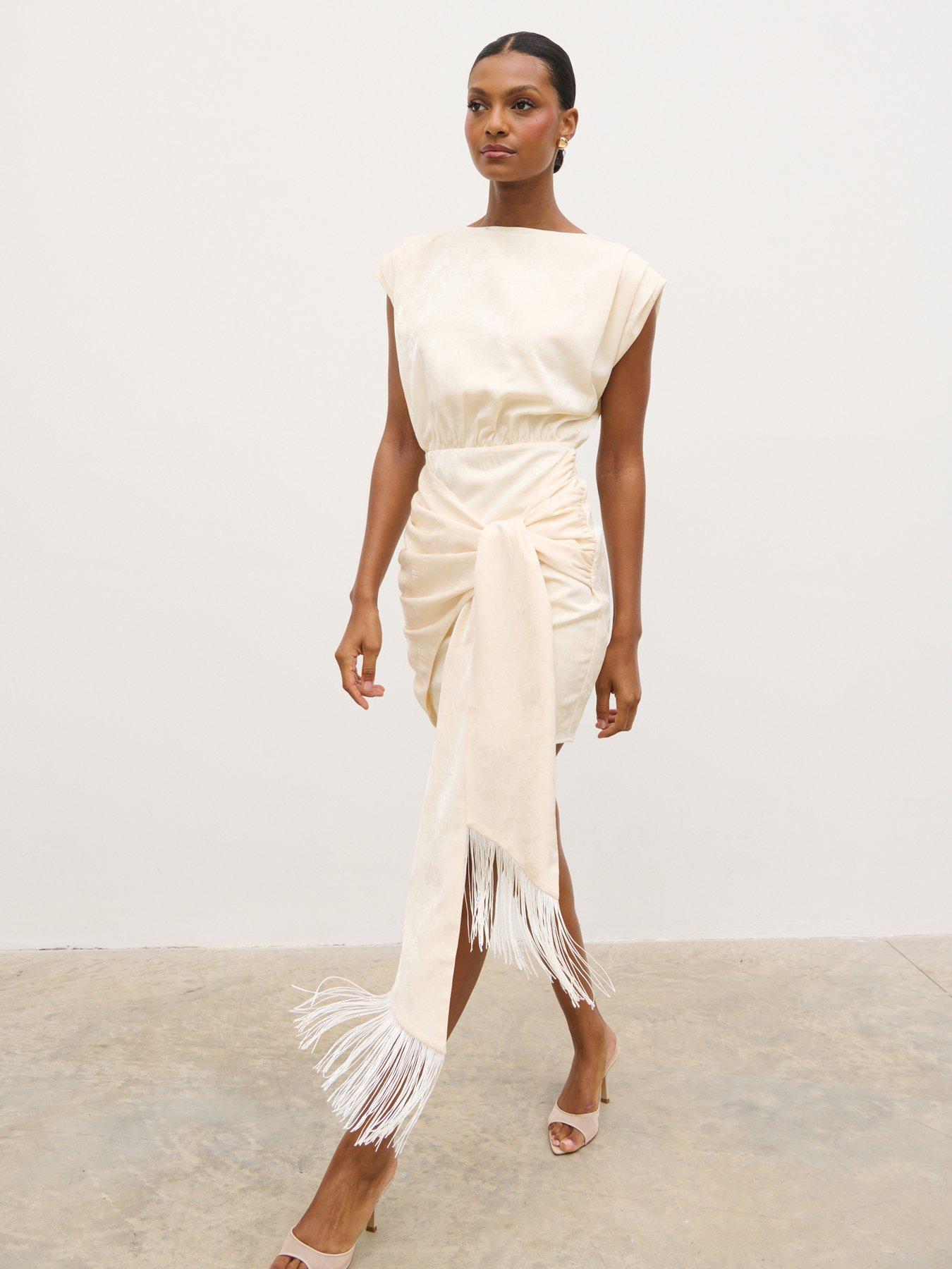 Pretty Lavish Hattie Jacquard Mini Fringed Dress - Cream