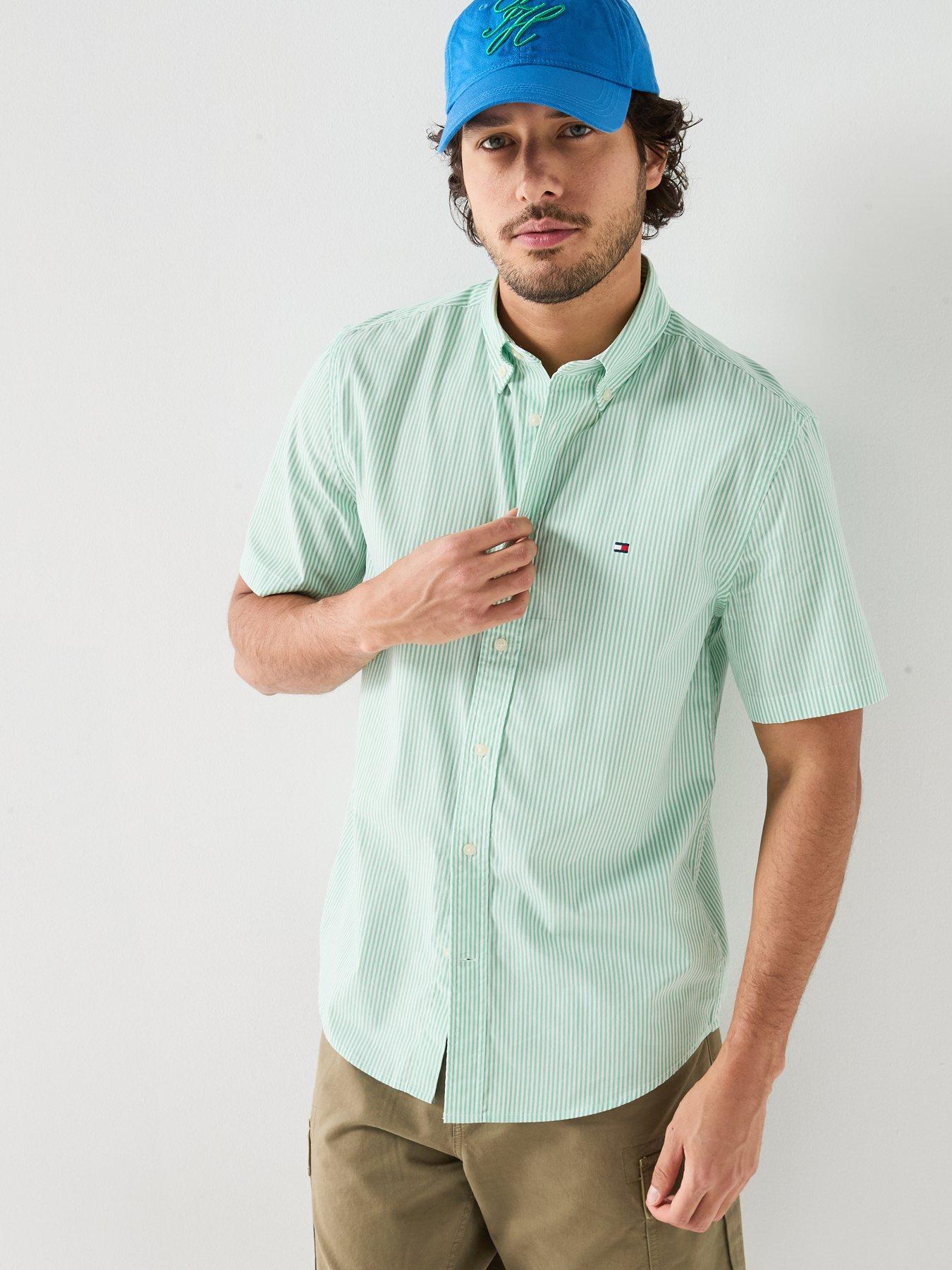 Tommy Hilfiger Tommy Hilfiger Striped Poplin Short Sleeve Shirt - Green