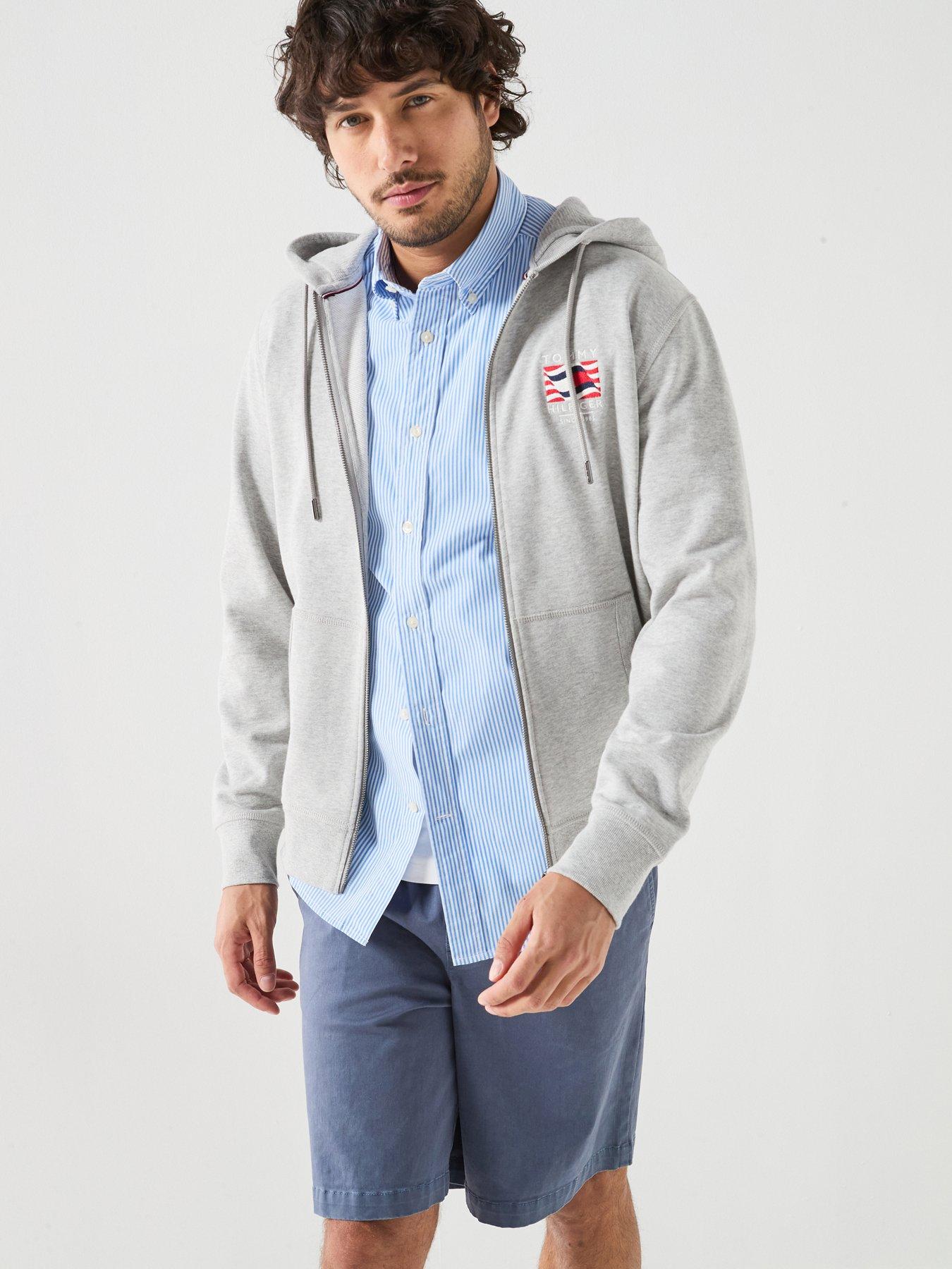 Tommy Hilfiger Tommy Hilfiger Americana Flag Logo Zip Through Hoodie - Light Grey