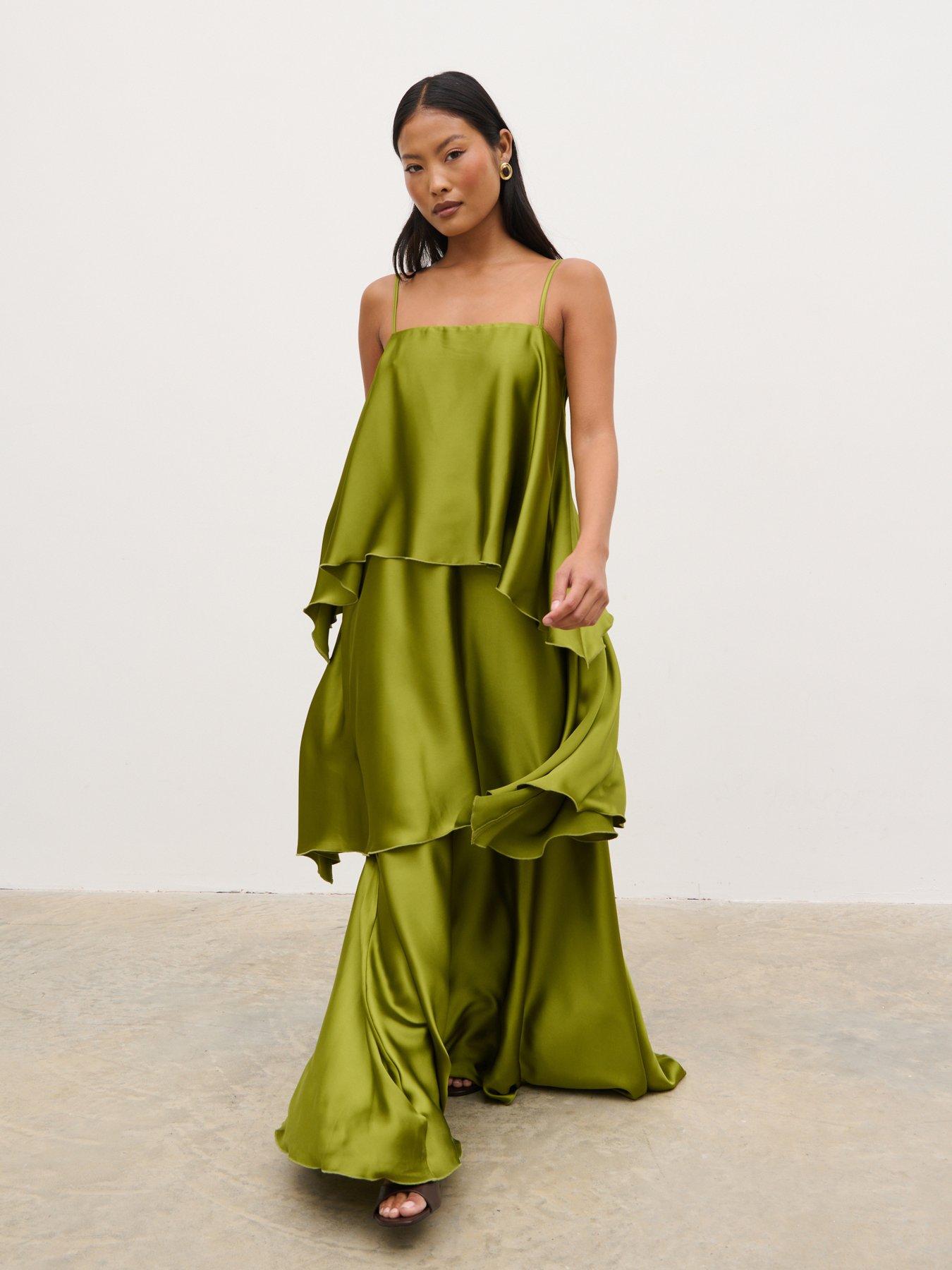 Pretty Lavish Tove Tiered Ruffle Maxi Dress - Tarragon
