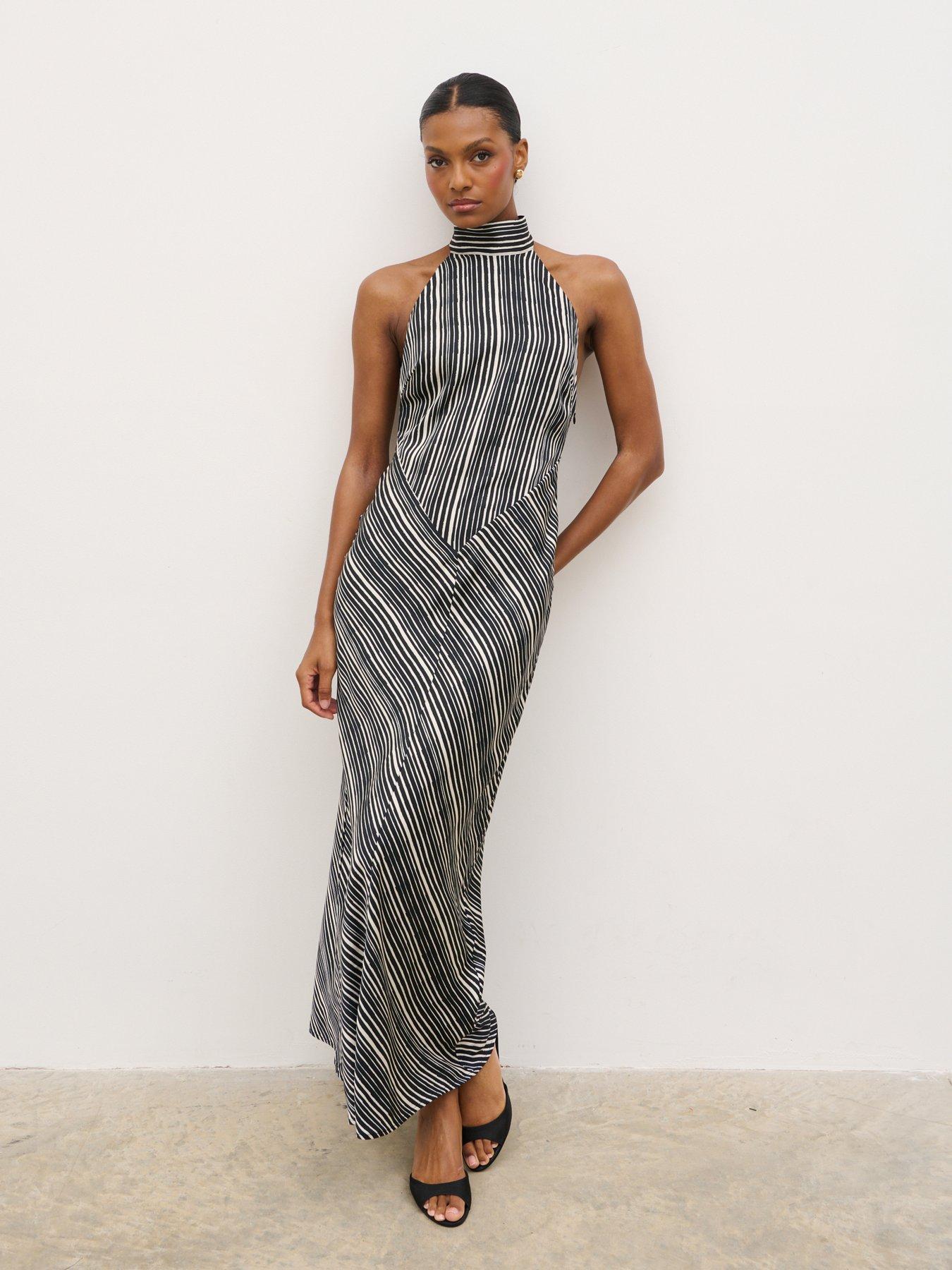 Pretty Lavish Jemima Cowl Neck Maxi Dress- Abstract Stripe - Black