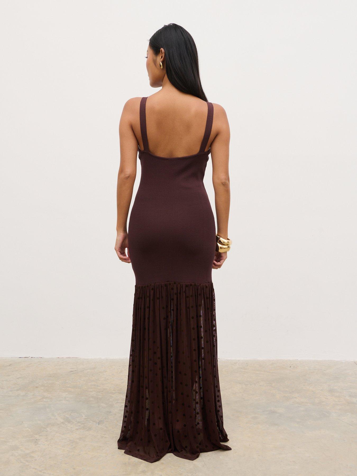 Image 2 of 4 of Pretty Lavish Rebecca Polka Knit Maxi Dress - Brown