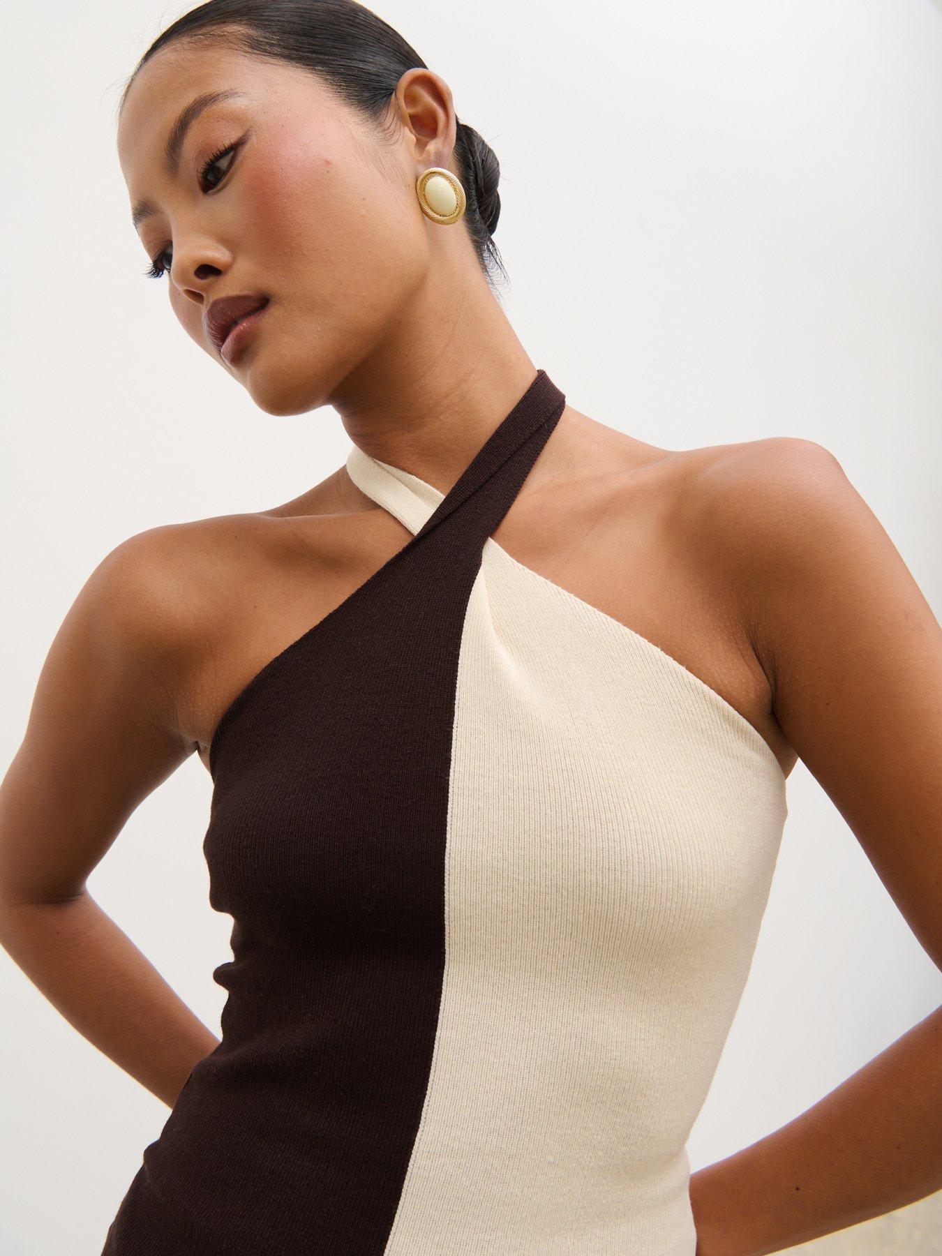 Pretty Lavish Estelle Halter Neck Knit Top - Brown