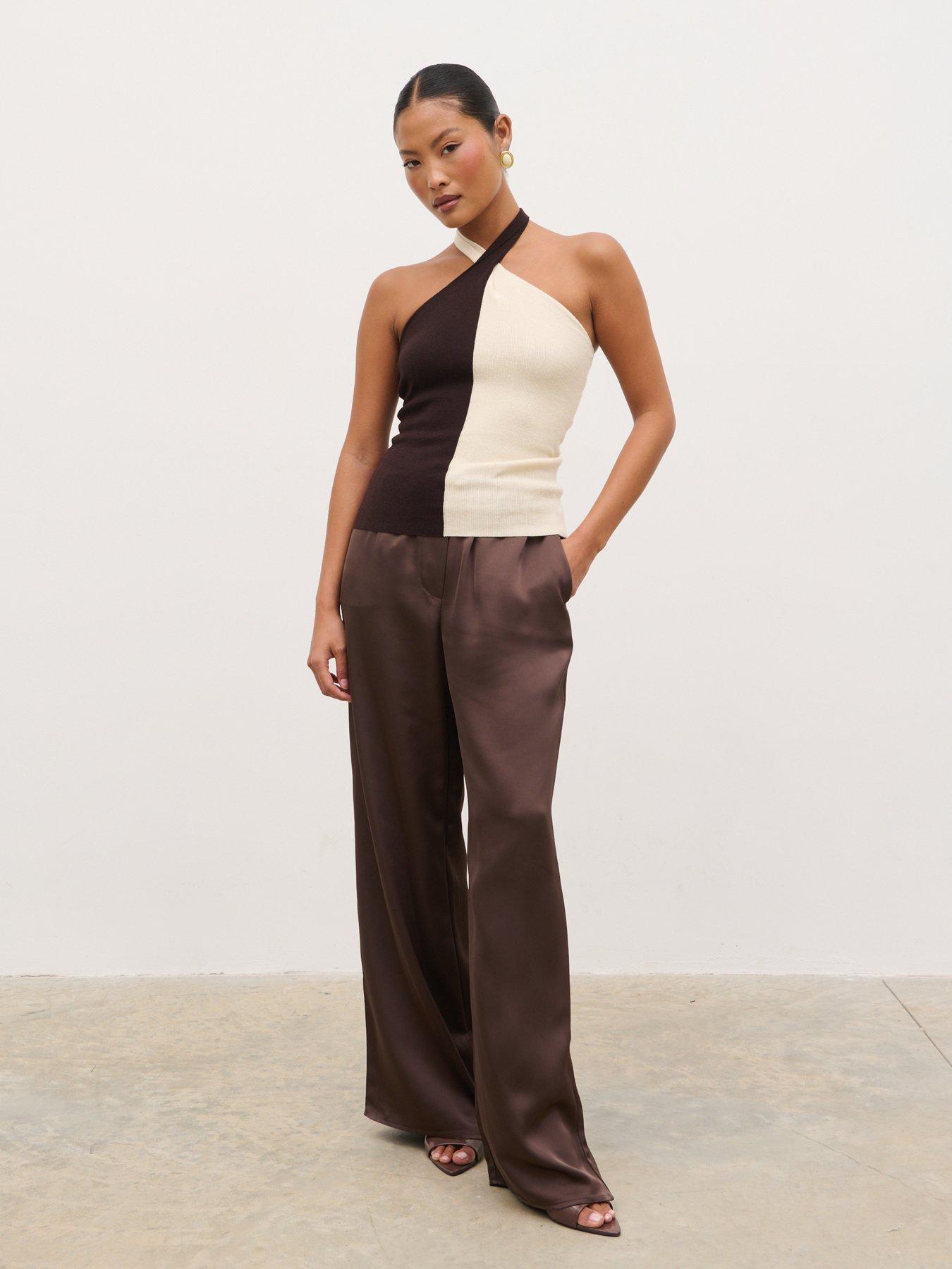 Image 4 of 4 of Pretty Lavish Estelle Halter Neck Knit Top - Brown