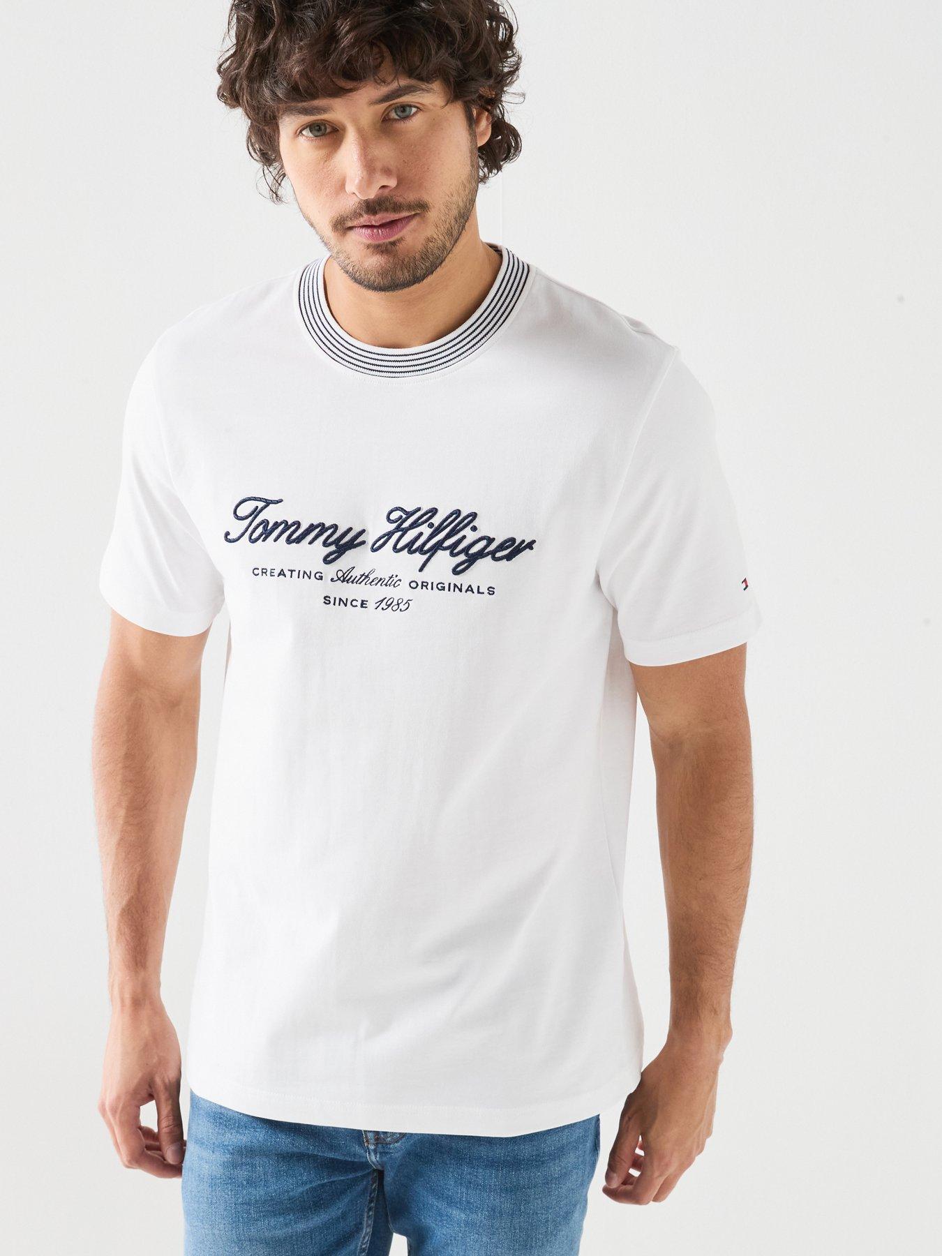 Tommy Hilfiger Nautical Script Logo Tipped Collar T-Shirt - White
