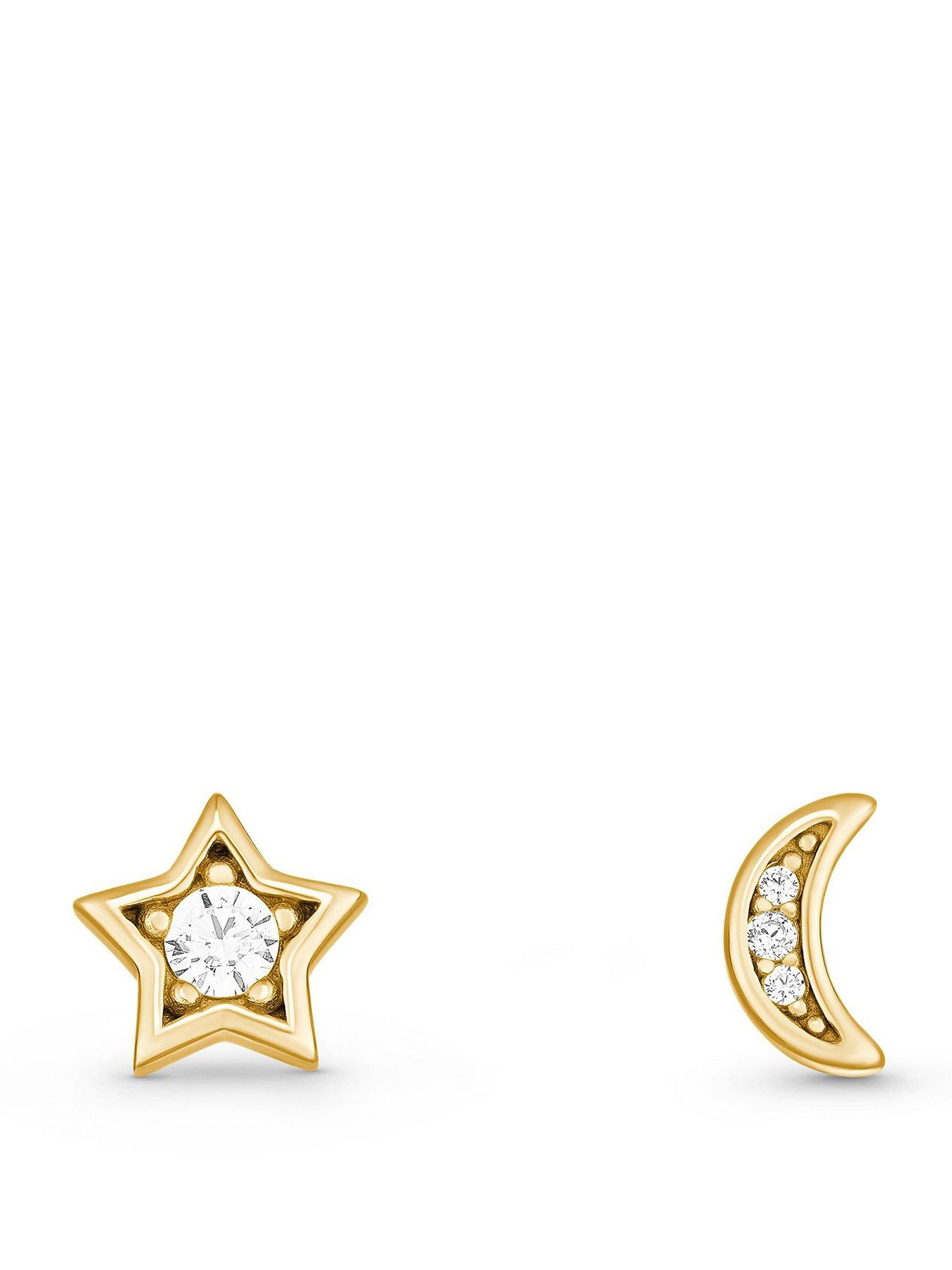  image of beaverbrooks-yellow-gold-plated-cubic-zirconia-celestial-moon-and-star-stud-earrings