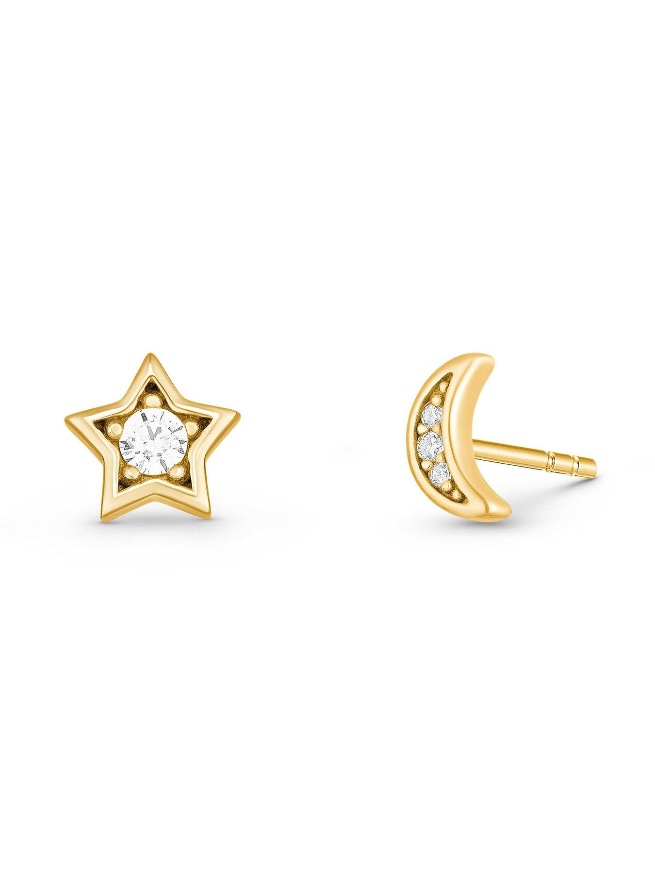  image of beaverbrooks-yellow-gold-plated-cubic-zirconia-celestial-moon-and-star-stud-earrings