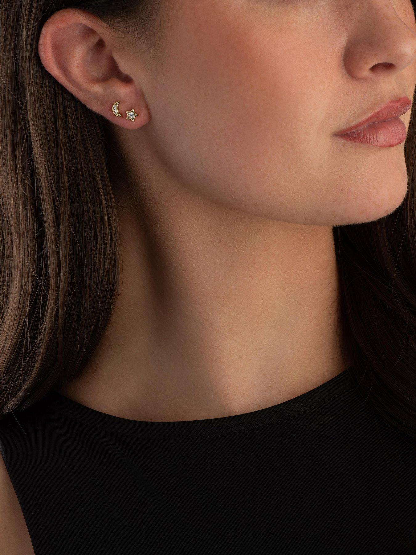  image of beaverbrooks-yellow-gold-plated-cubic-zirconia-celestial-moon-and-star-stud-earrings