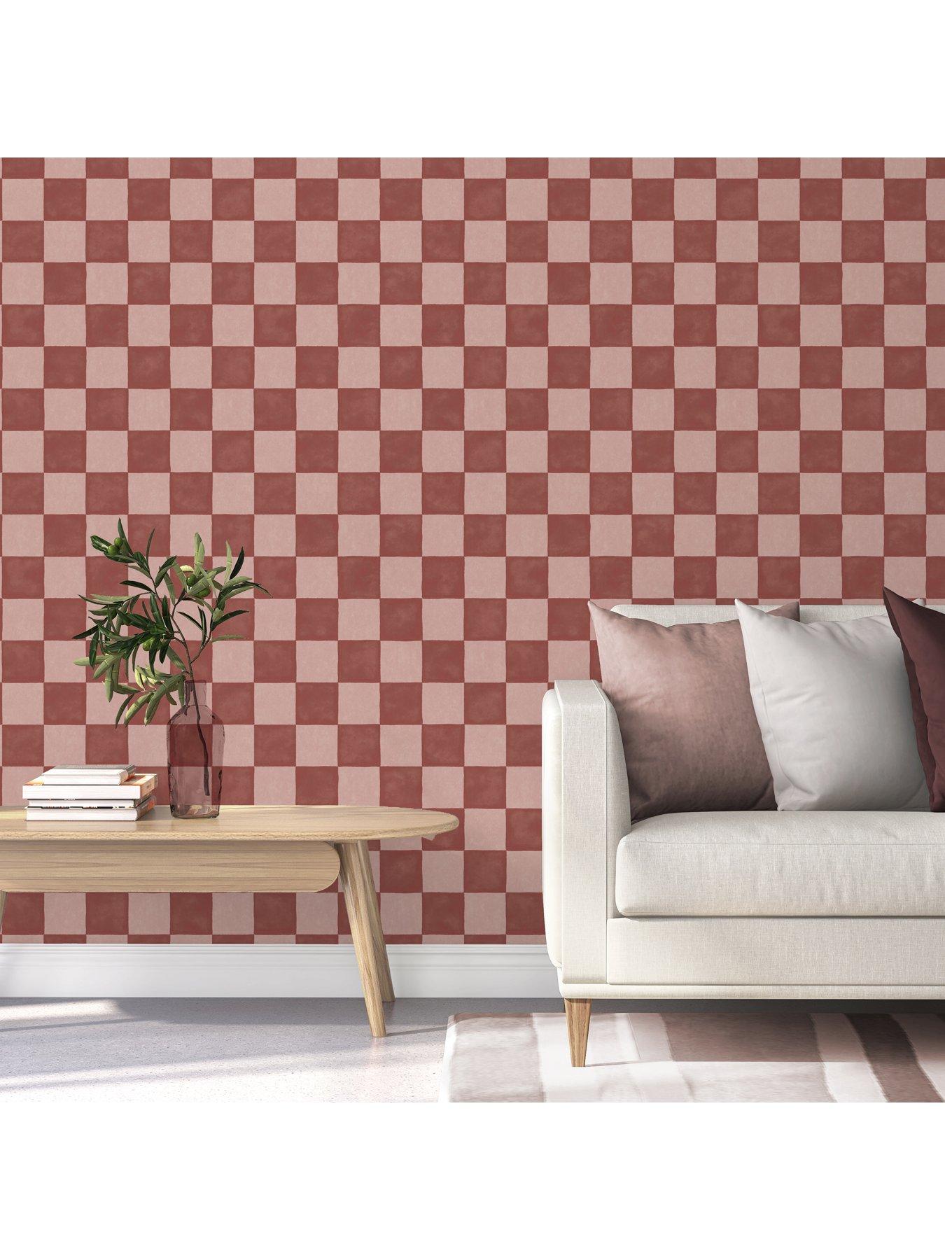 Image 2 of 3 of The Very Collection Checker Square- Deep Clay Wallpaper