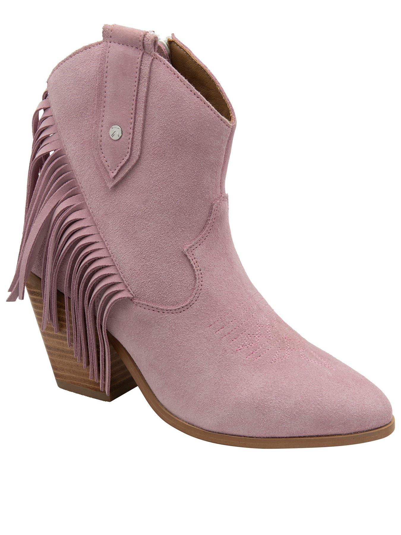 Ravel Horsley Tassle Suede Ankle Cowboy Boot - Pink