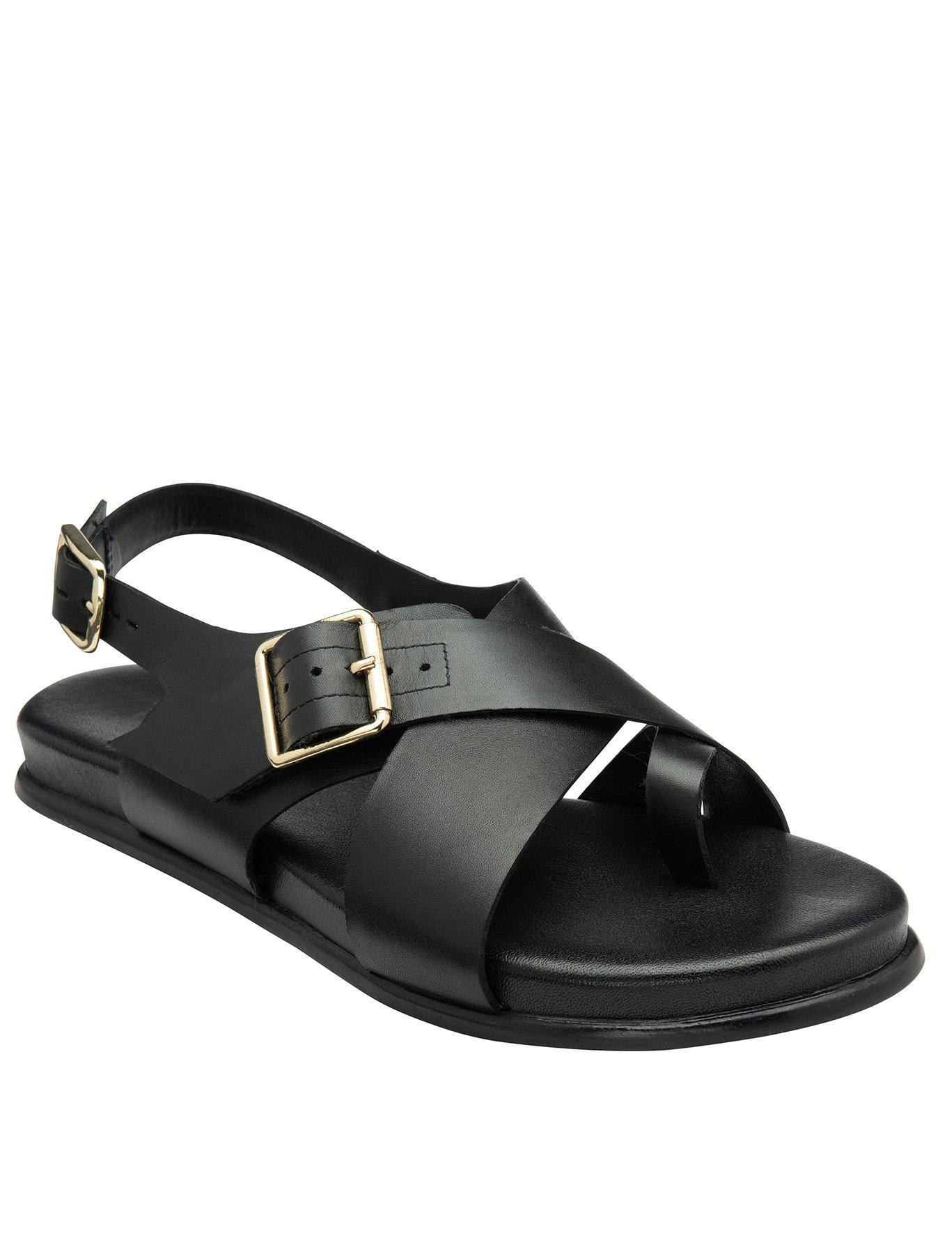Ravel Ridley Leather Crossover Buckle Sandal - Black