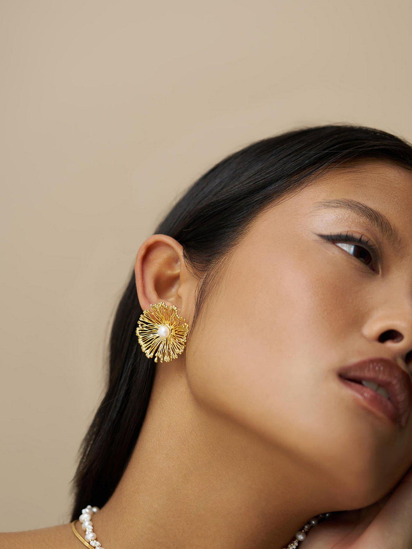  image of orelia-statement-flower-pearl-stud-earring