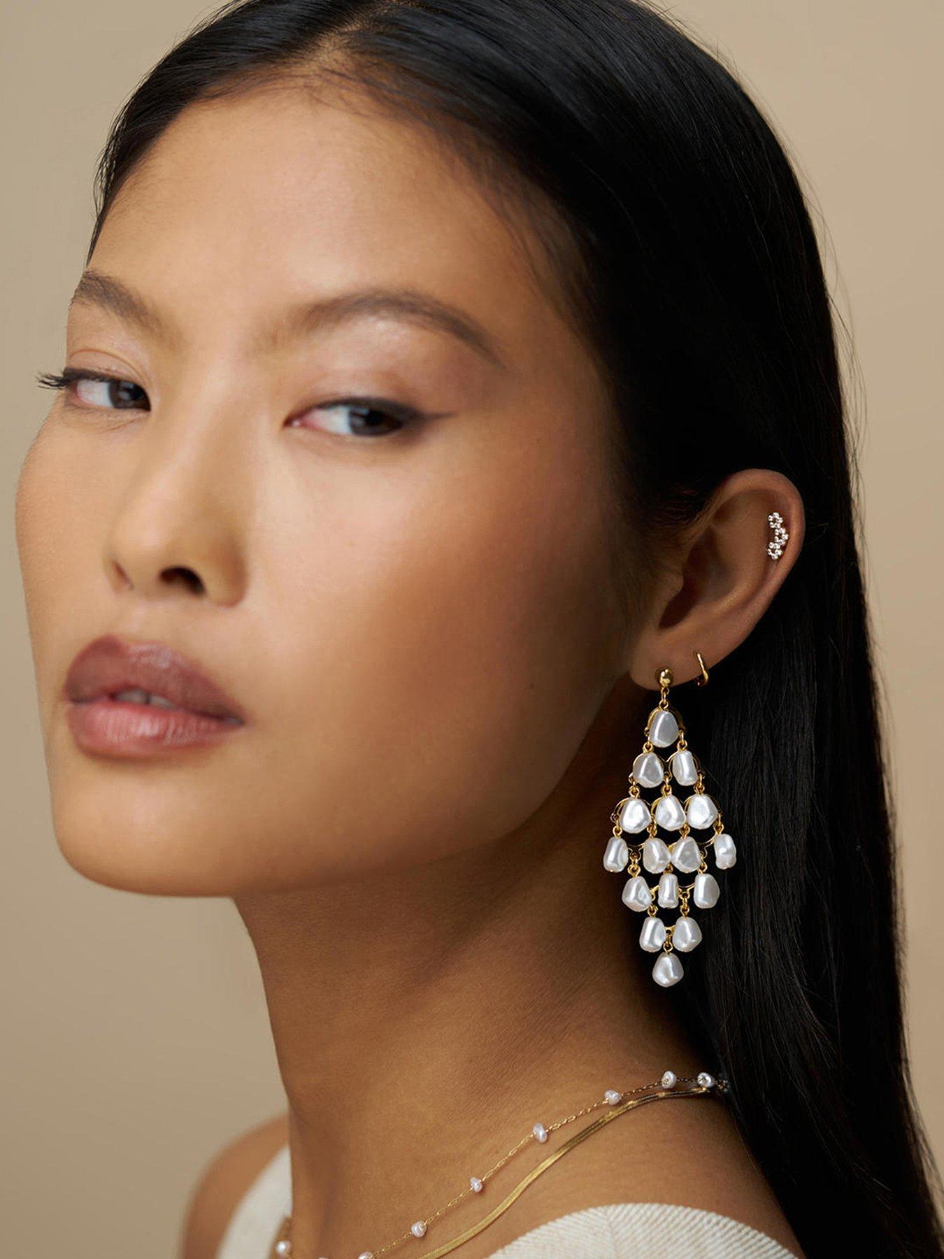  image of orelia-statement-pearl-chandelier-drop-earring