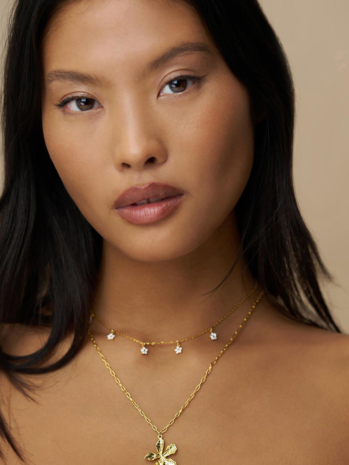 front image of orelia-crystal-flower-multi-drop-necklace