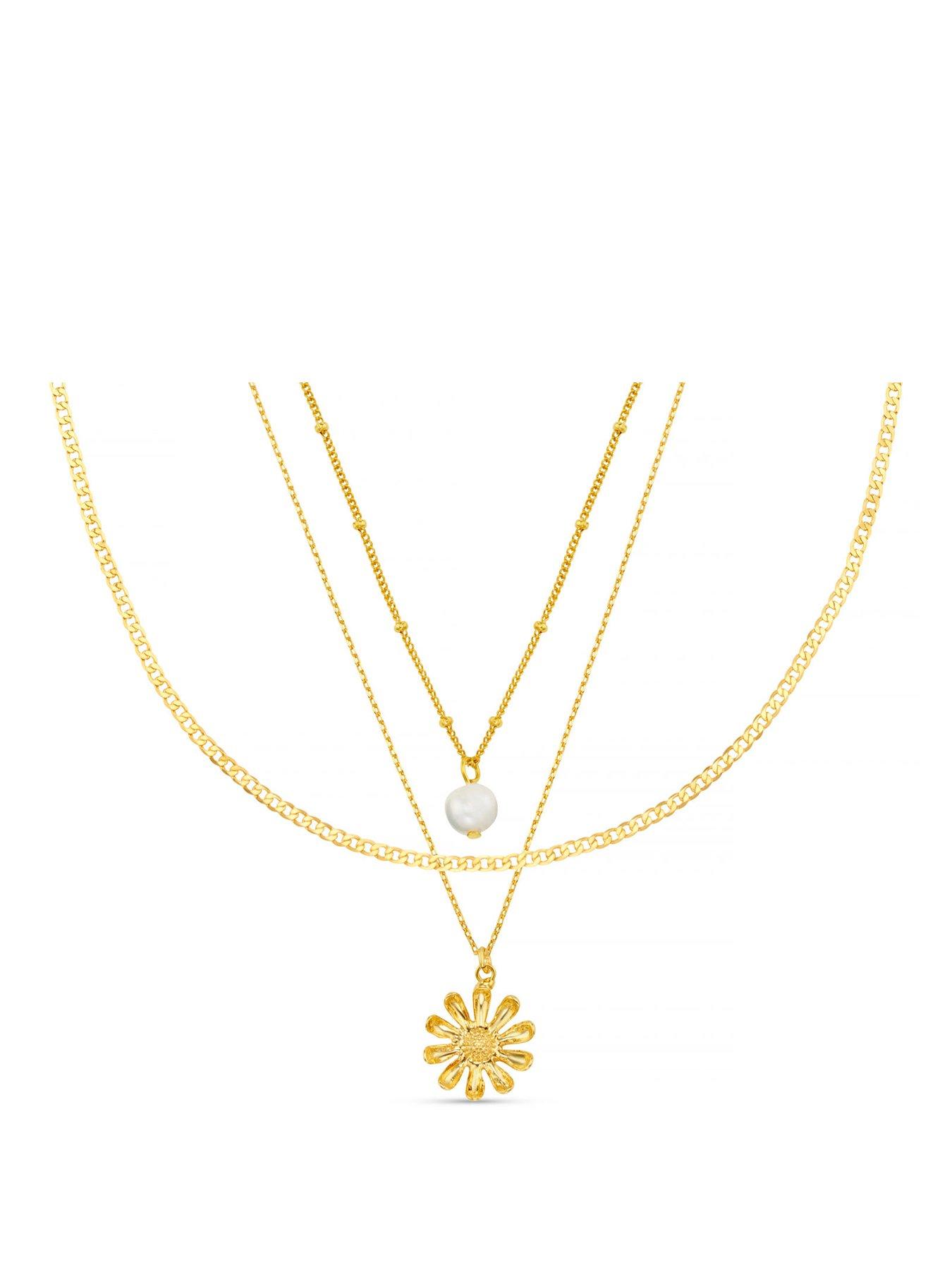 Image 1 of 3 of Orelia Pearl & Daisy 3 Row Necklace
