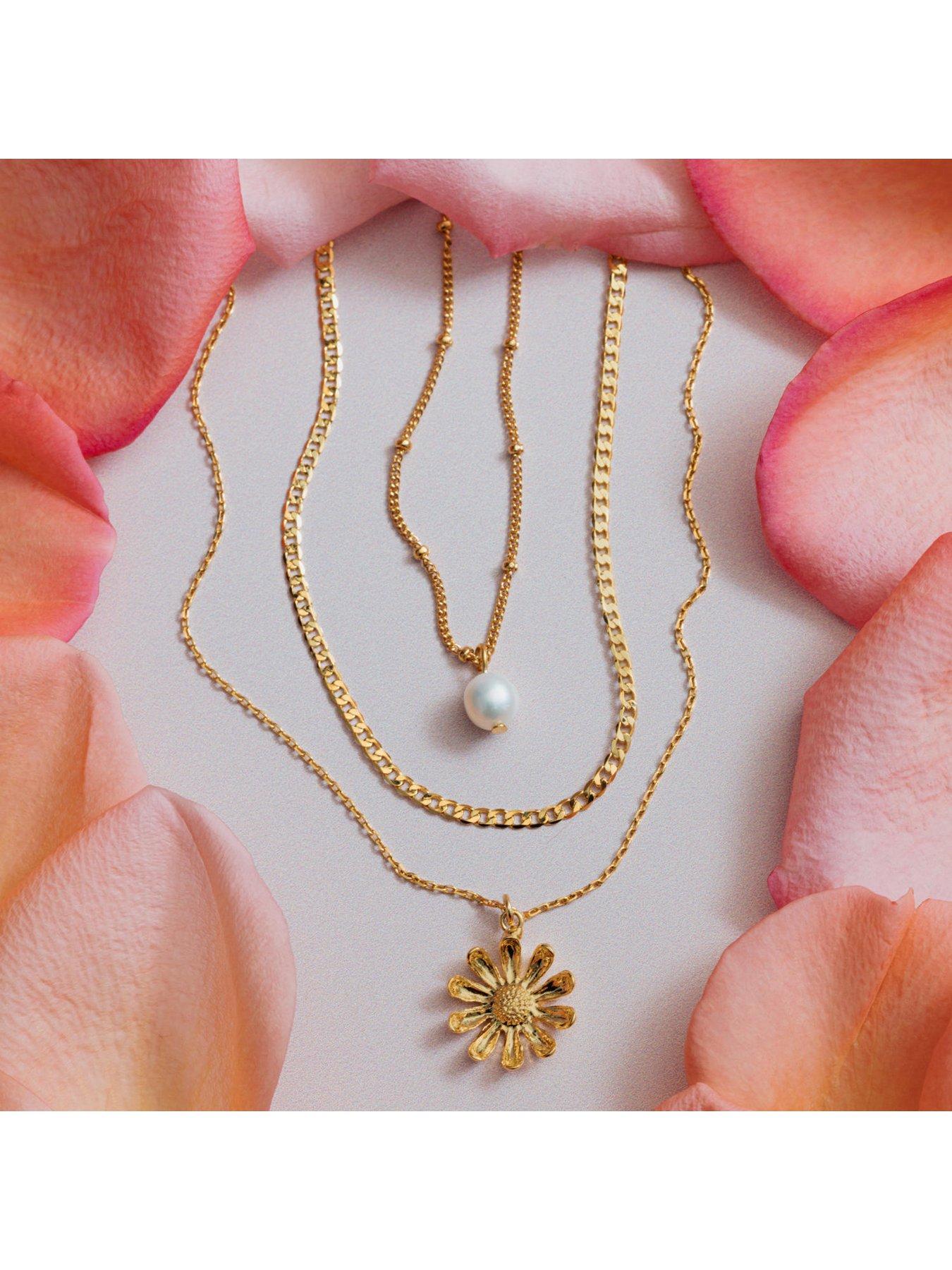 Image 3 of 3 of Orelia Pearl & Daisy 3 Row Necklace