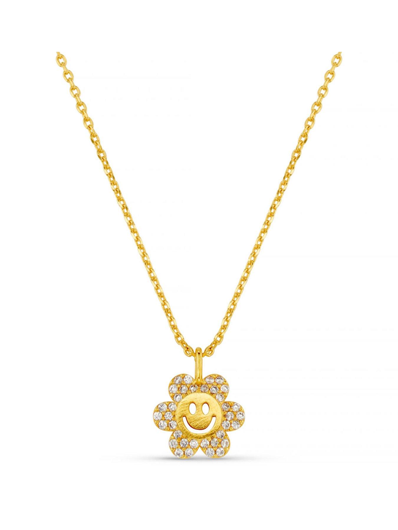 Image 1 of 3 of Orelia Smiley Pave Flower Charm Necklace