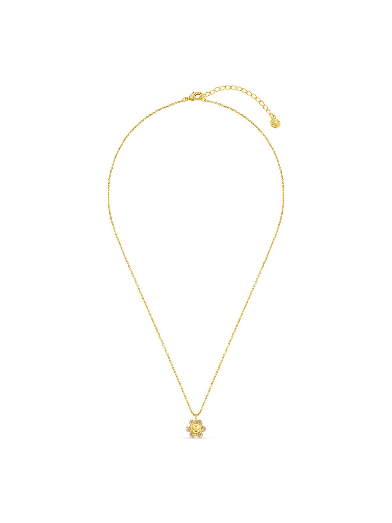 Image 2 of 3 of Orelia Smiley Pave Flower Charm Necklace