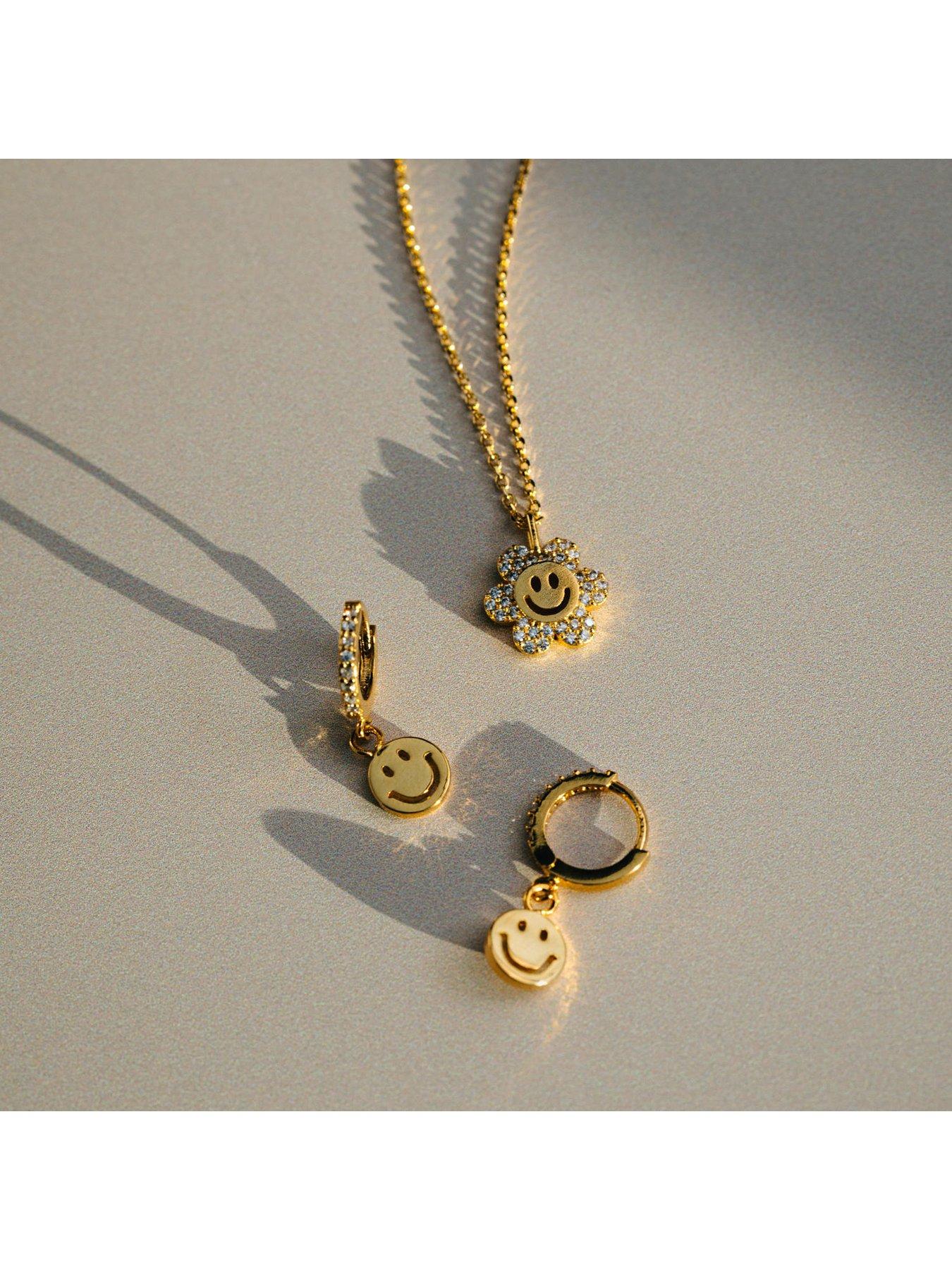Image 3 of 3 of Orelia Smiley Pave Flower Charm Necklace