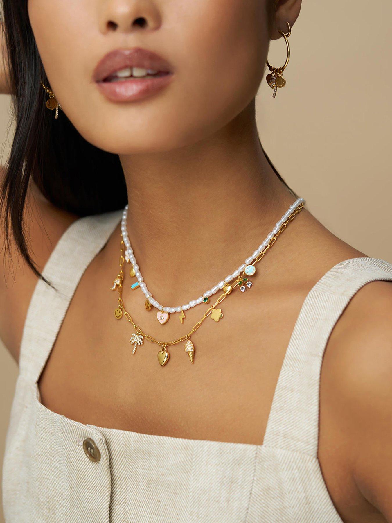 Orelia Pearl & Enamel Eclectic Charm Necklace