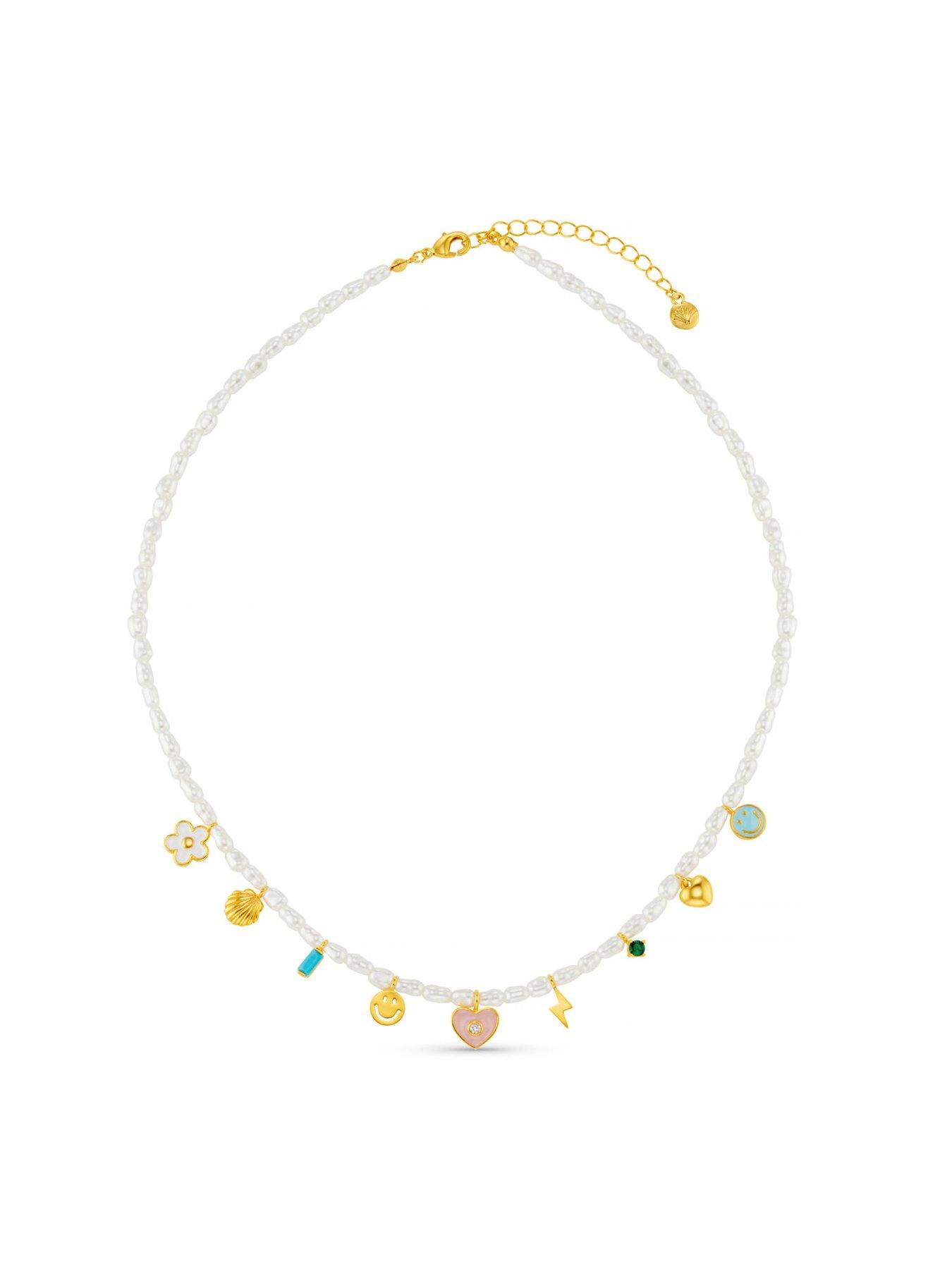 Image 2 of 4 of Orelia Pearl & Enamel Eclectic Charm Necklace